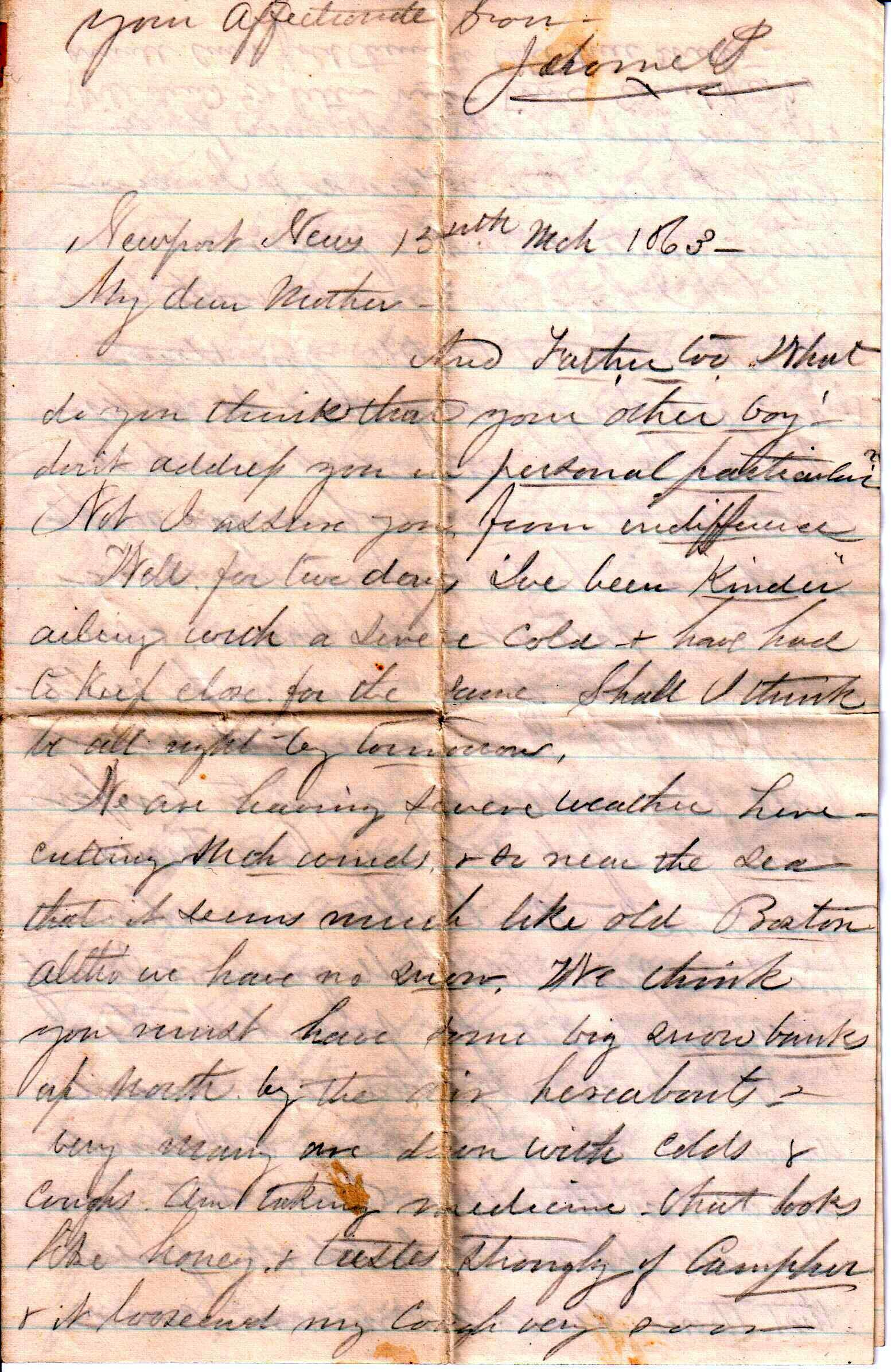Jerome to "My dear Mother and Father", March 15, 1863