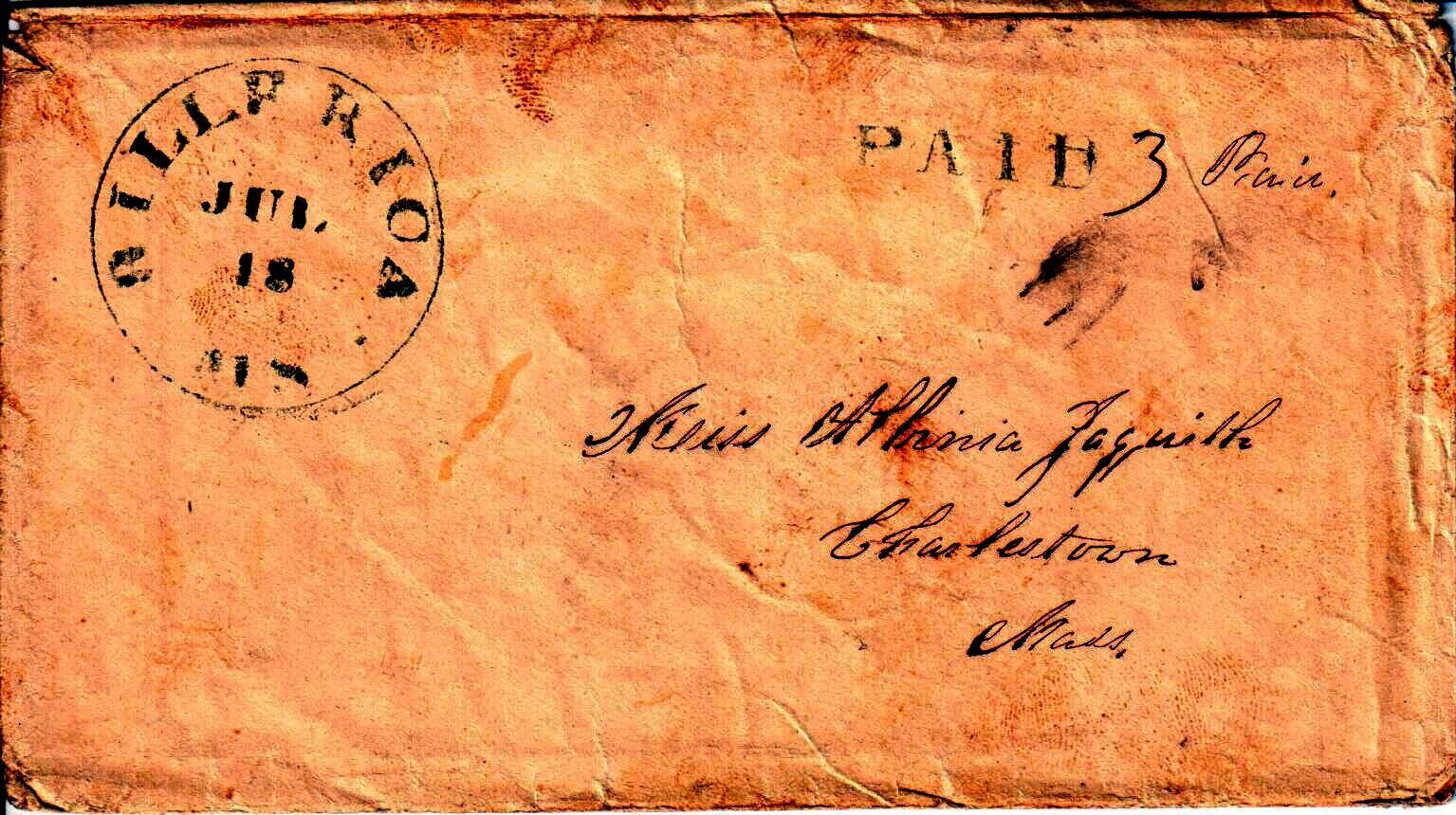 Abby [Abbie] to Allie (Miss Albinia Jaquith), July 8, 1855