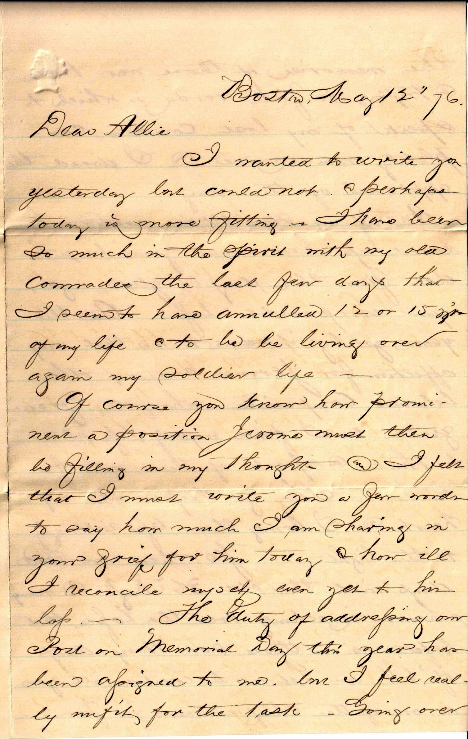 Alonzo to Allie, May 12, 1876