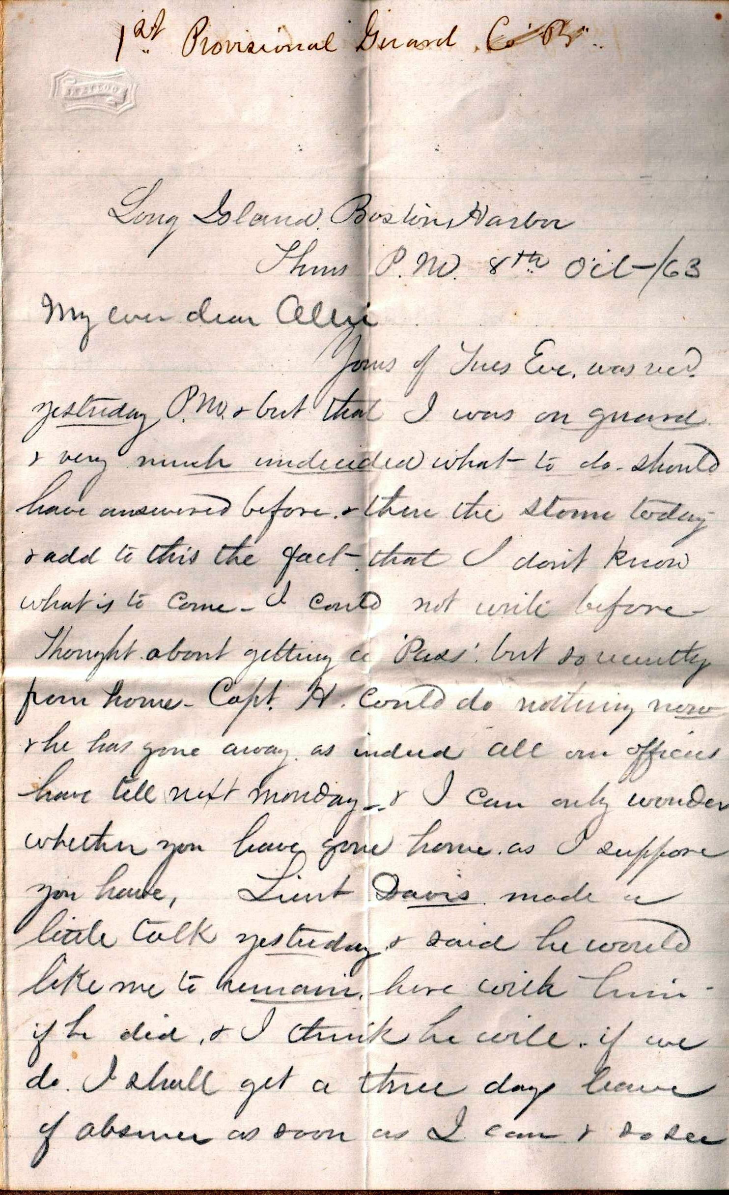 Jerome to Allie, October 8, 1863