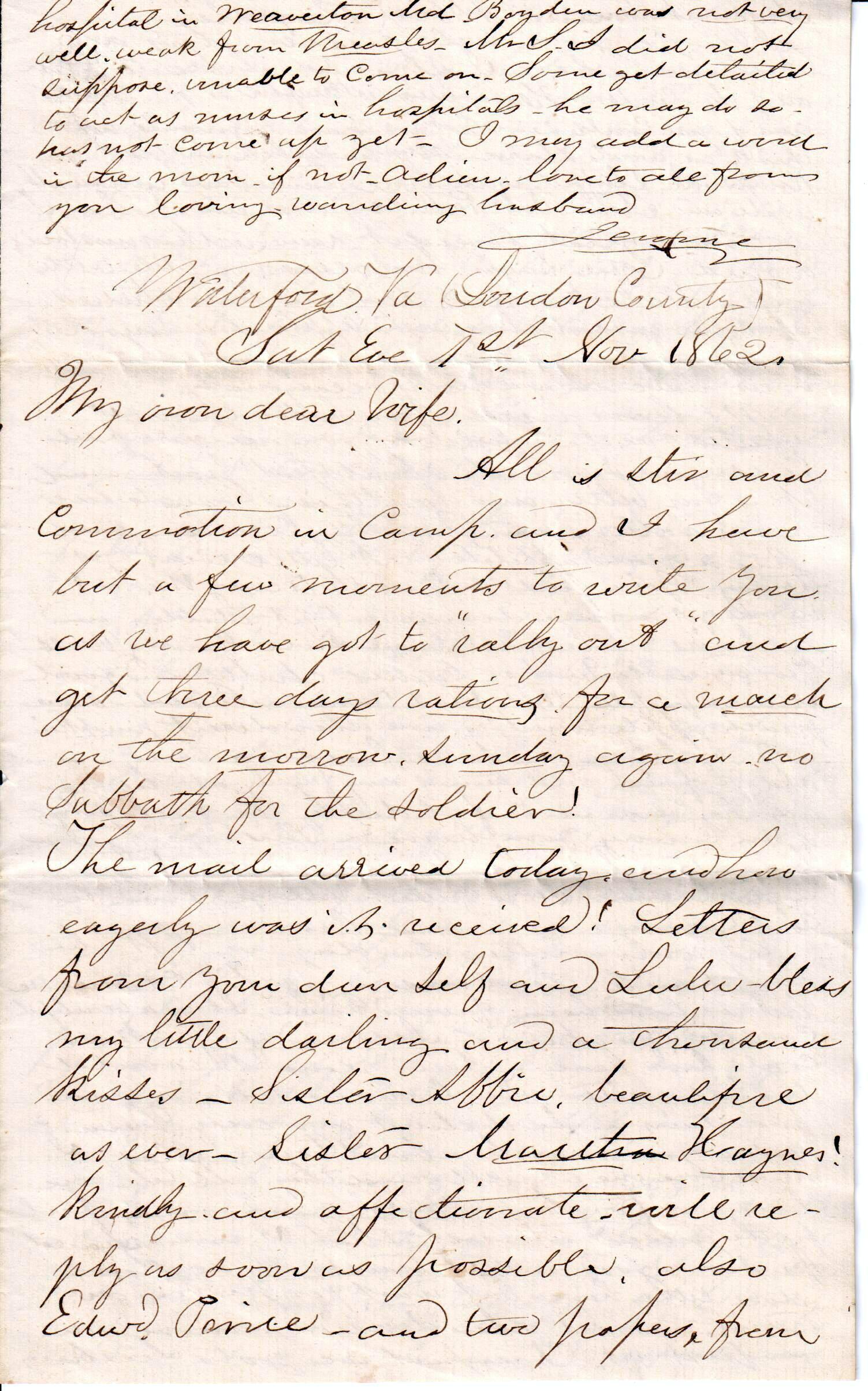 Jerome to Allie, November 1, 1862