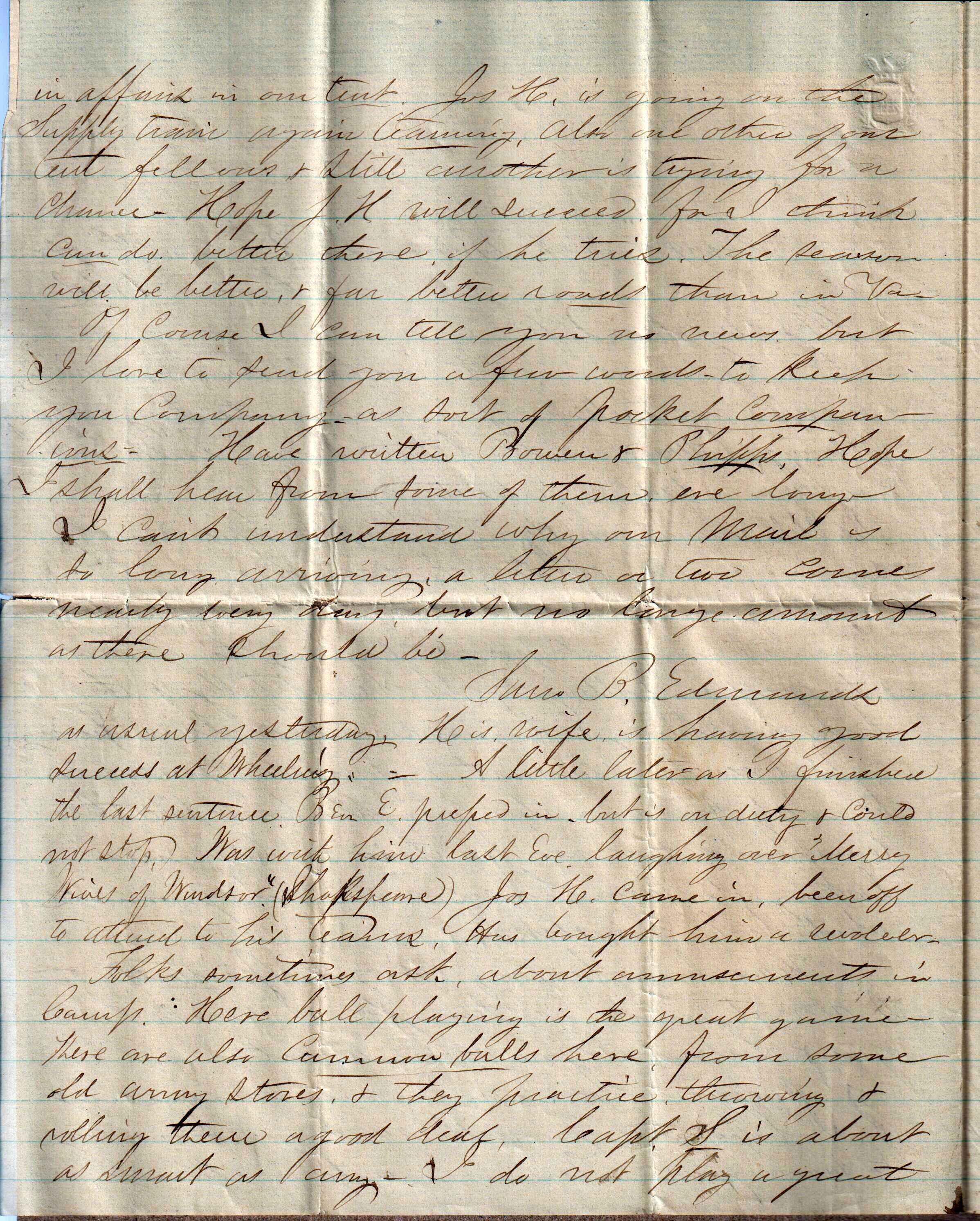 Jerome to Allie, April 15, 1863