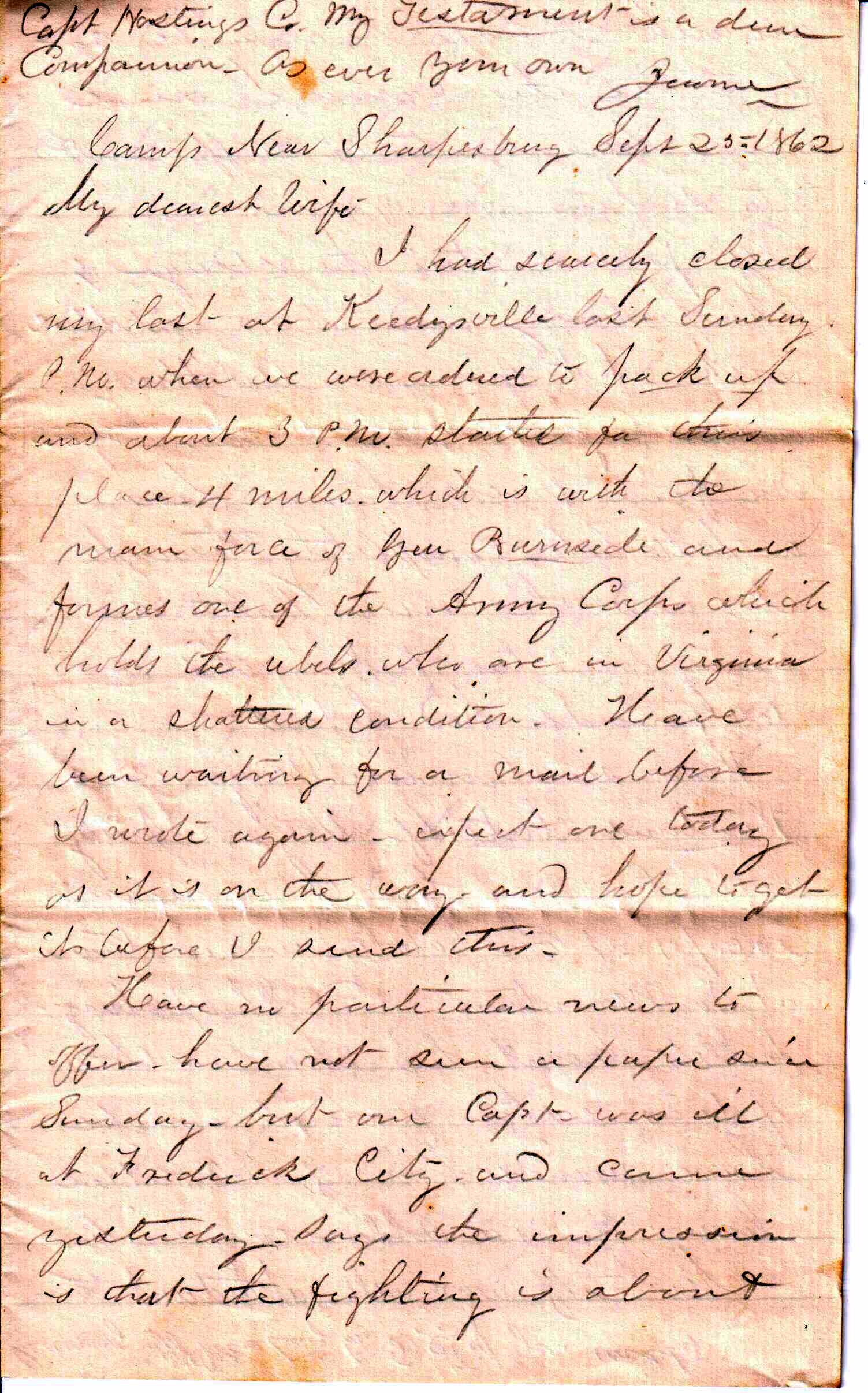 Jerome to Allie, September 25, 1862