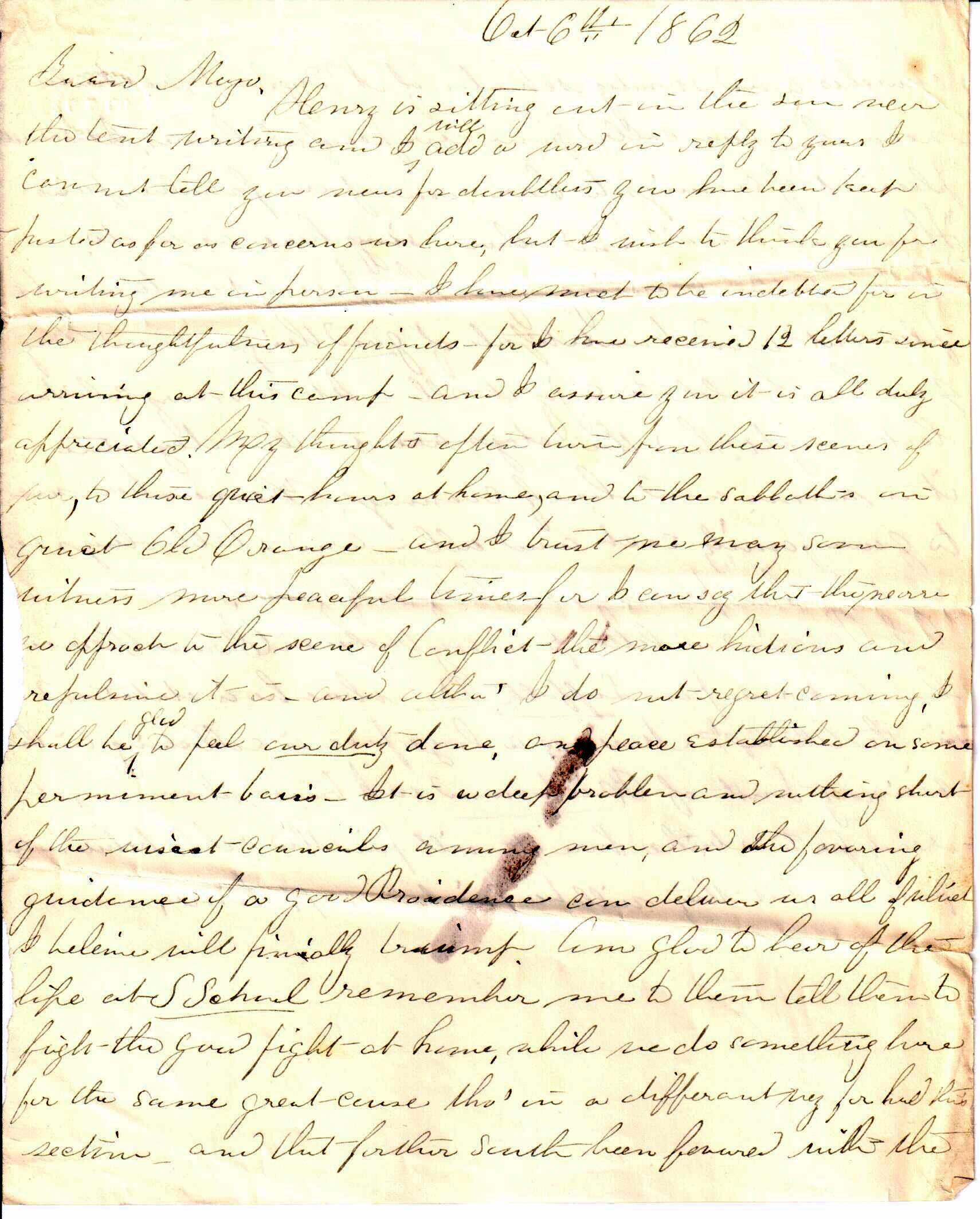 Jerome to "Friend" Mayo, October 6, 1862