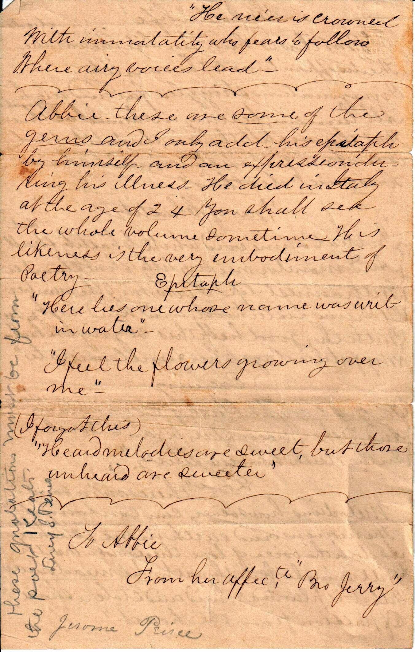 Brother Jerry [Jerome] to Abbie, Not indicated