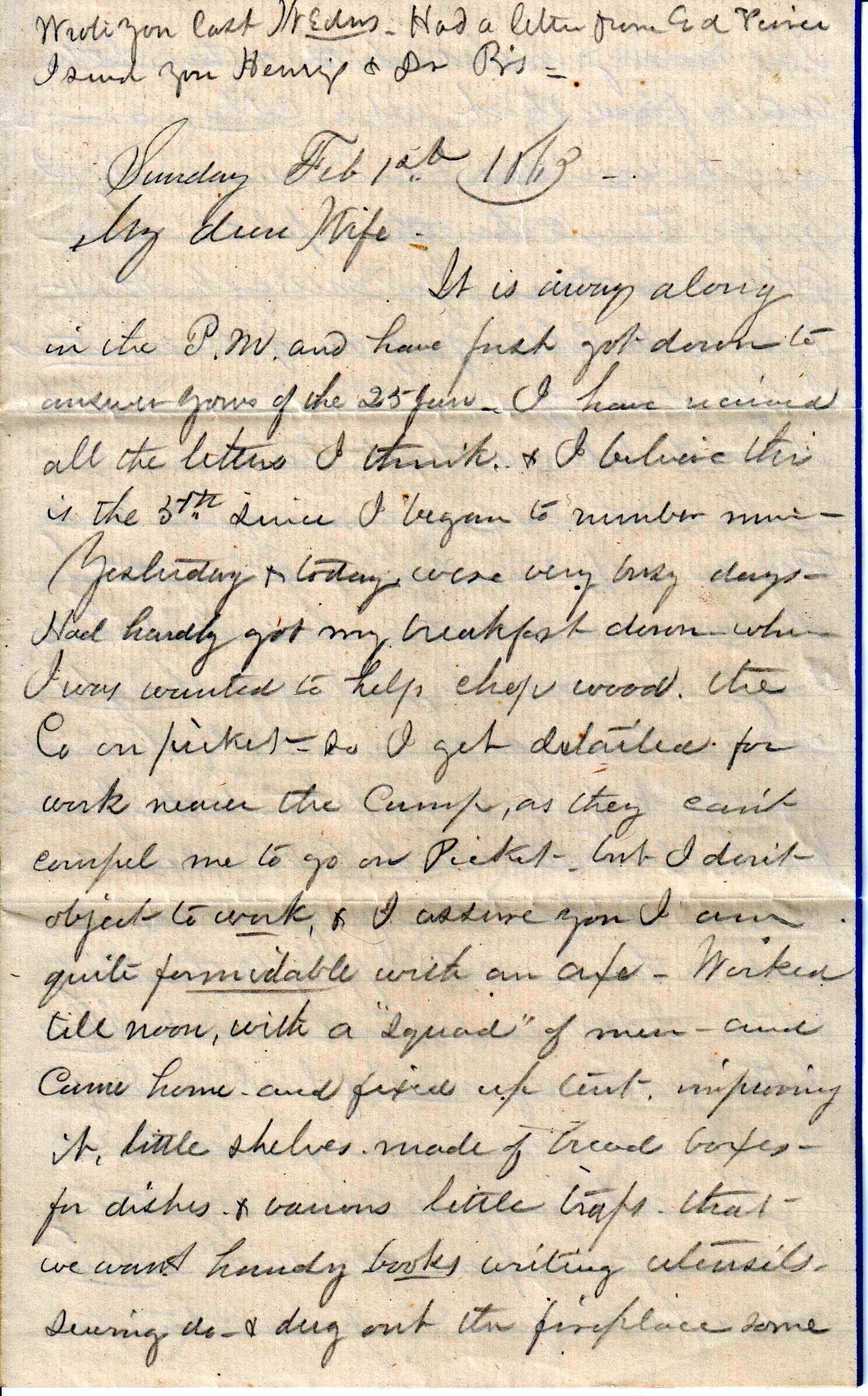 Jerome to Alllie, February 1, 1863