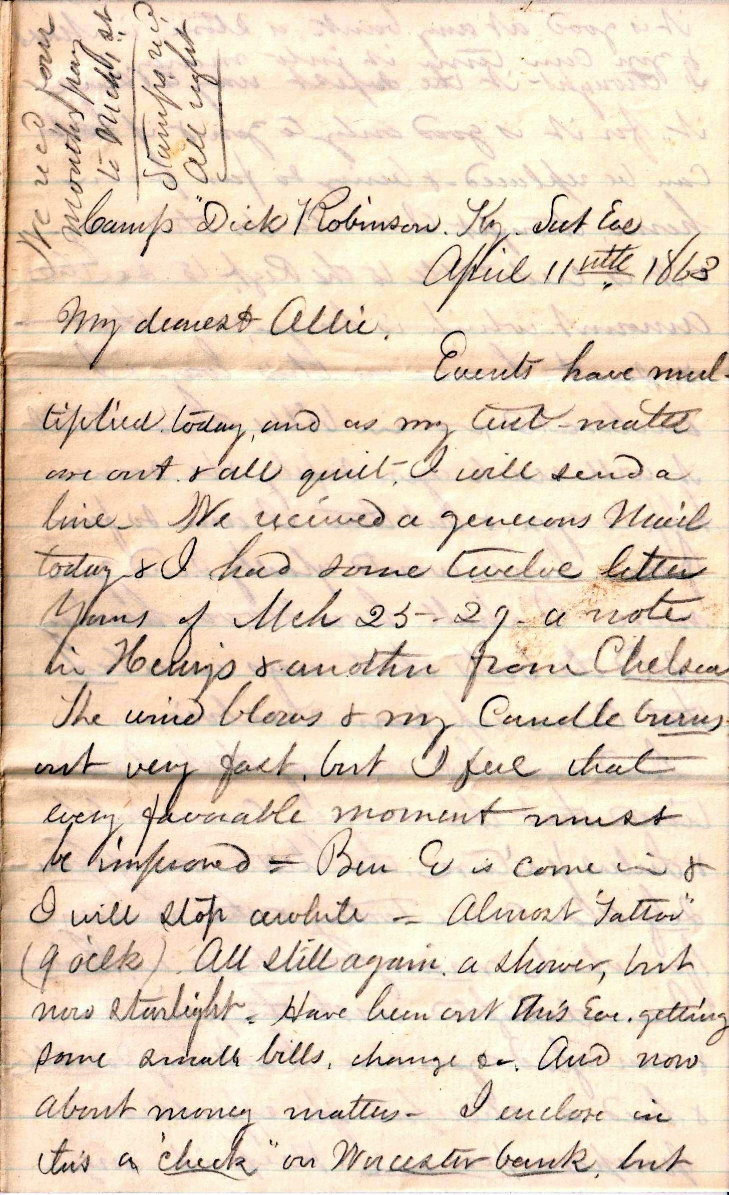 Jerome to Allie, April 11, 1863