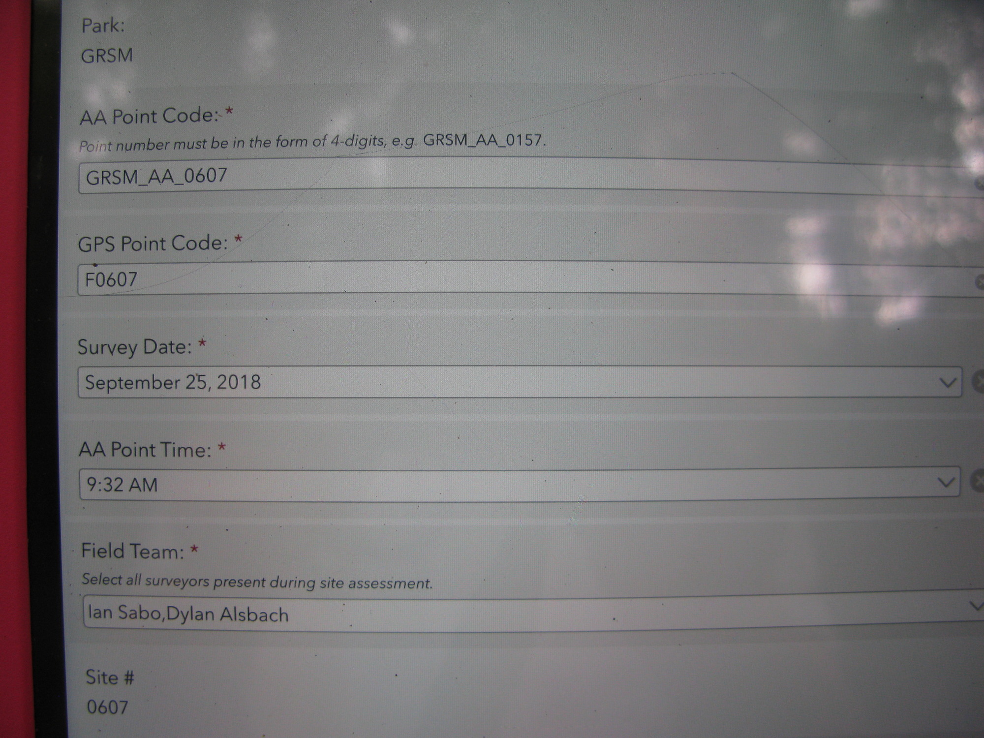 GRSM Accuracy Assessment. Plot Code: GRSM_AA_0607_1