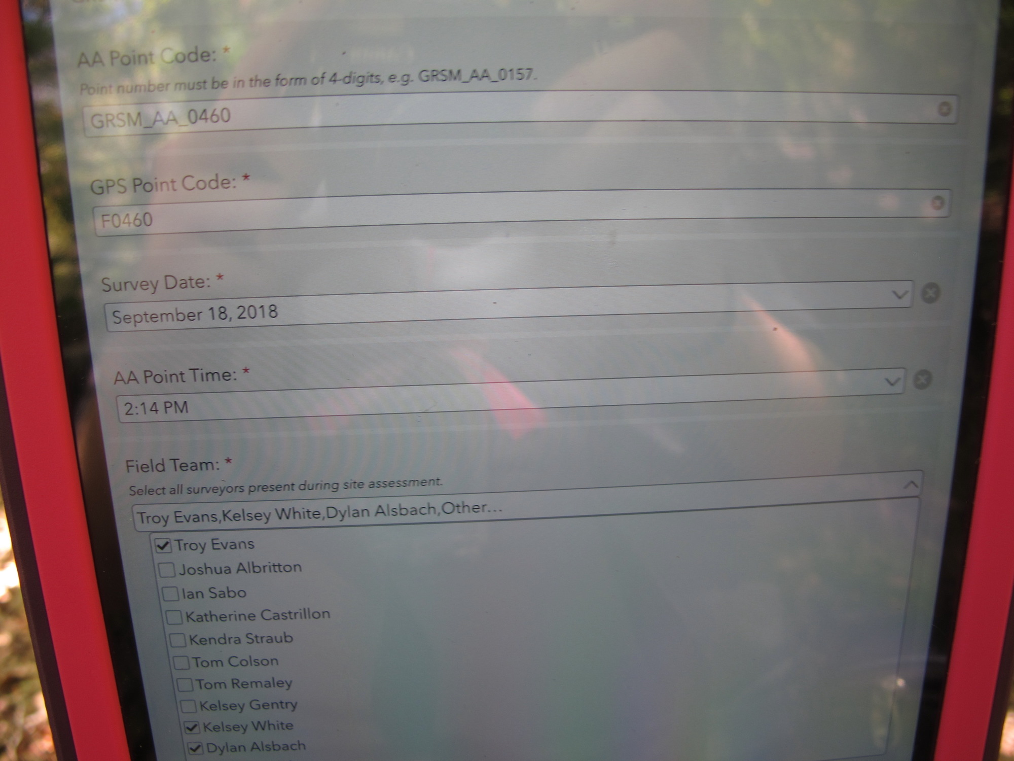 GRSM Accuracy Assessment. Plot Code: GRSM_AA_0460_1