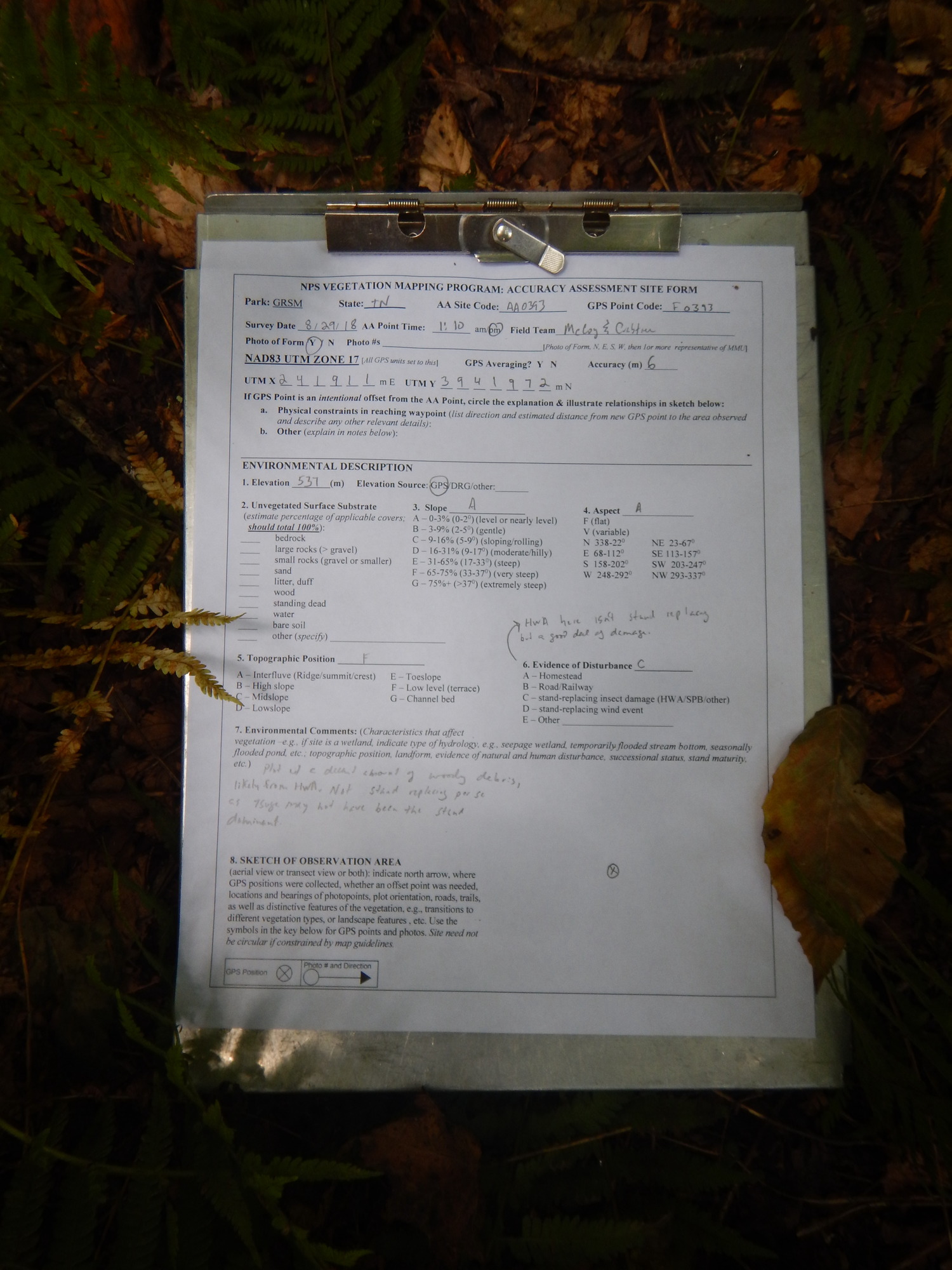 GRSM Accuracy Assessment. Plot Code: GRSM_AA_0393_1
