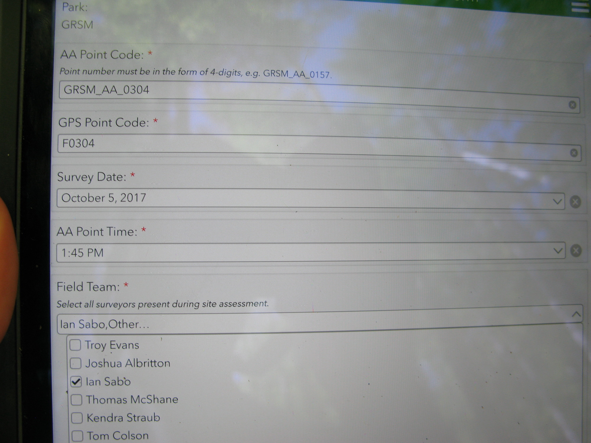 GRSM Accuracy Assessment. Plot Code: GRSM_AA_0304_1