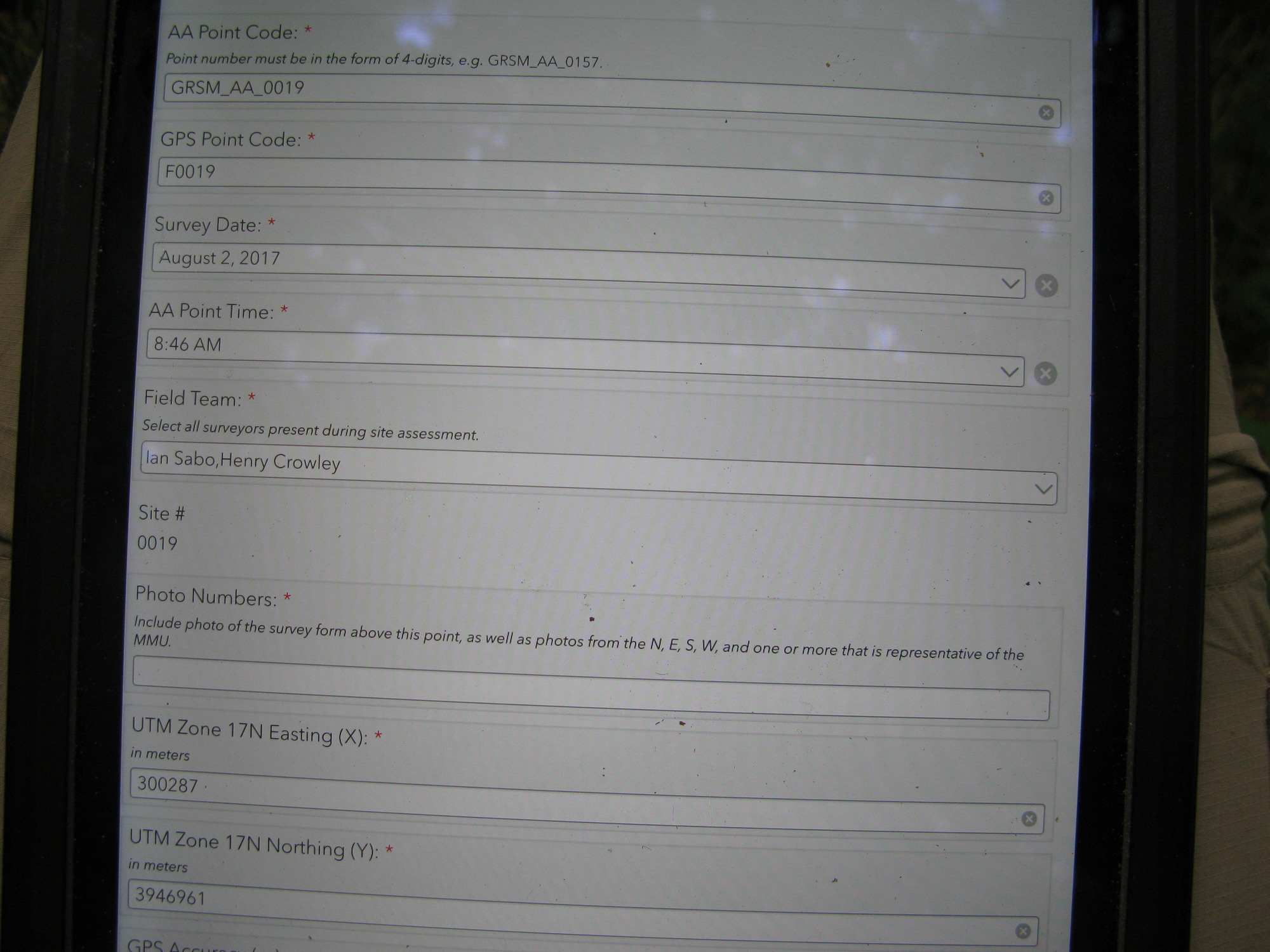 GRSM Accuracy Assessment. Plot Code: GRSM_AA_0019_1