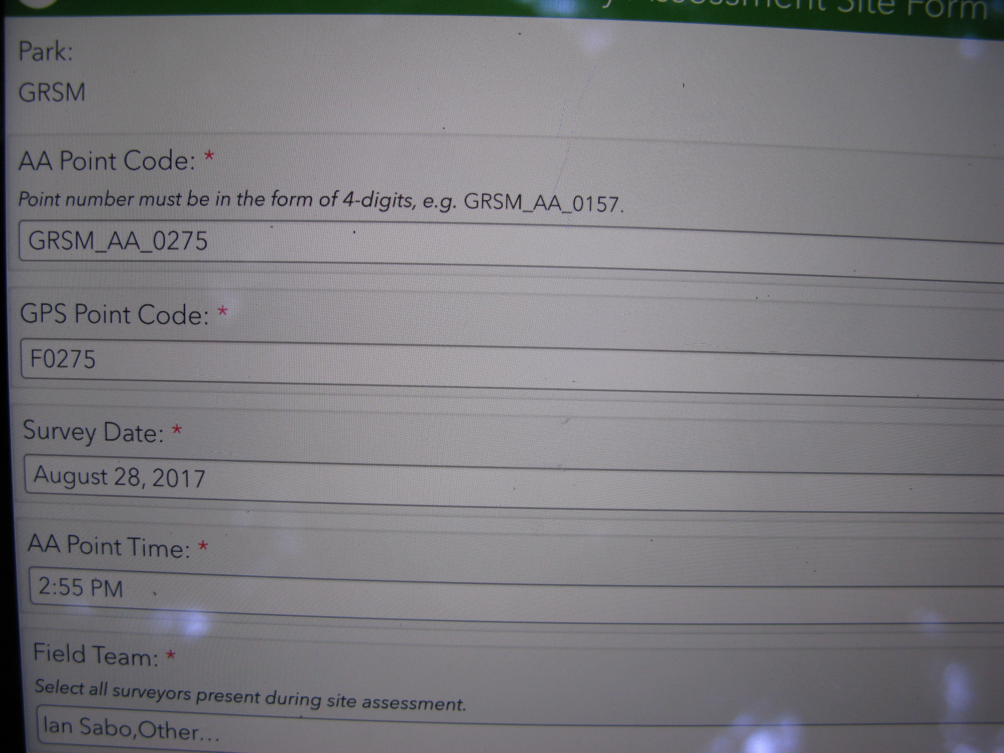 GRSM Accuracy Assessment. Plot Code: GRSM_AA_0275_1