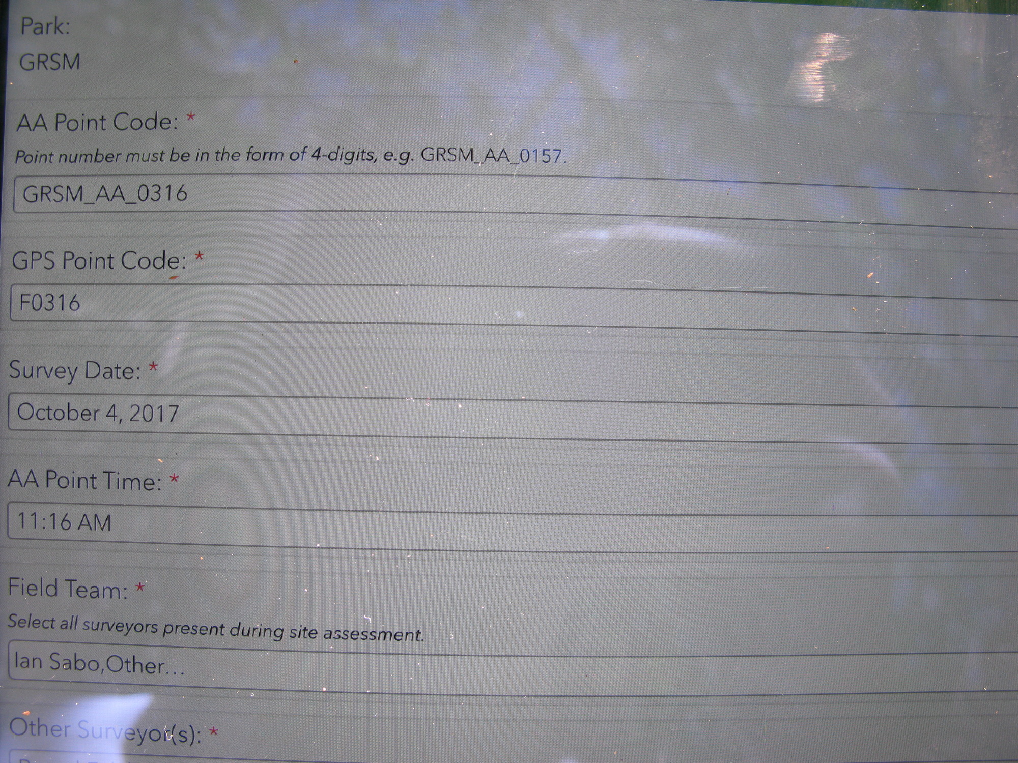 GRSM Accuracy Assessment. Plot Code: GRSM_AA_0316_1