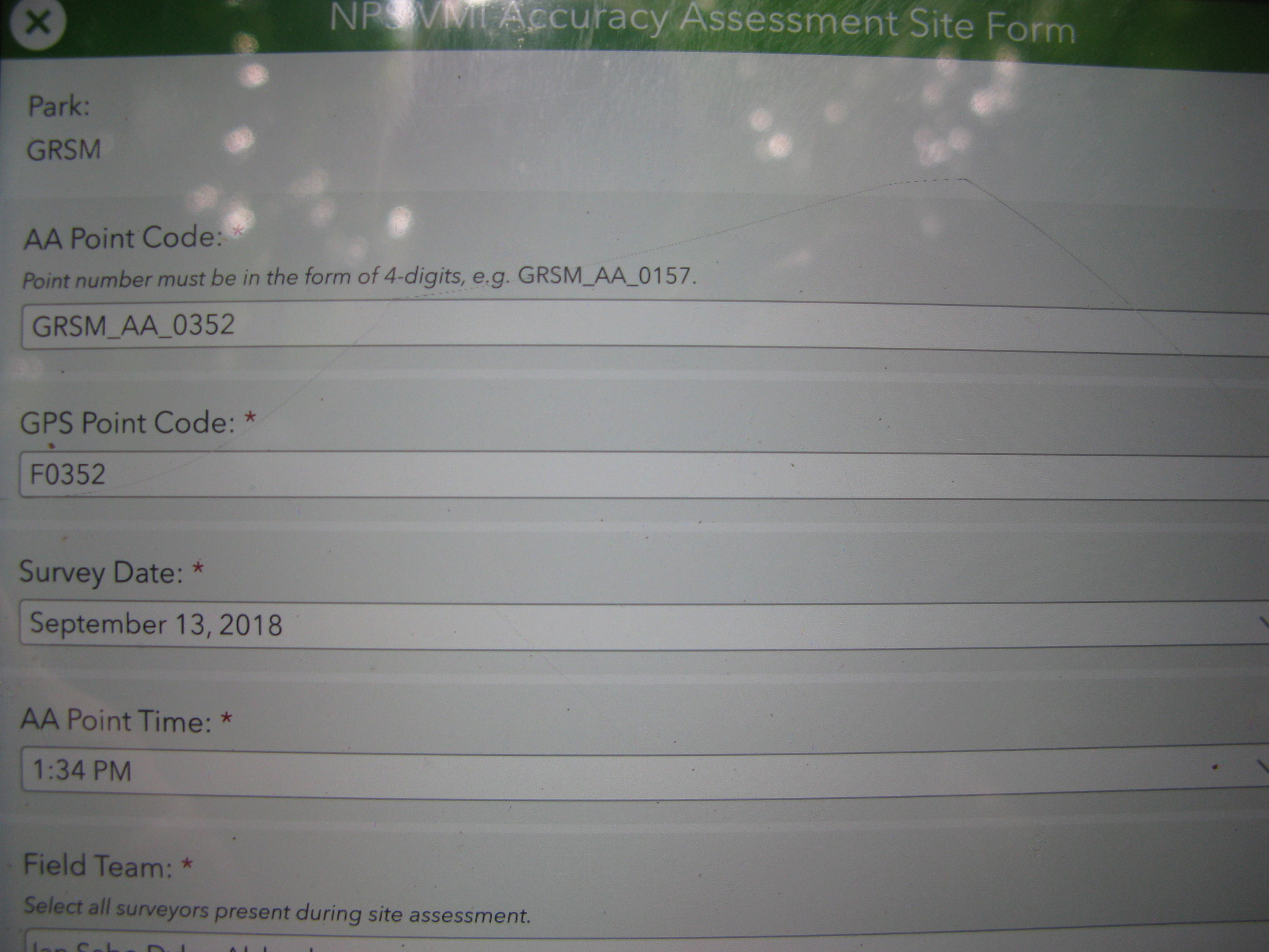GRSM Accuracy Assessment. Plot Code: GRSM_AA_0352_1