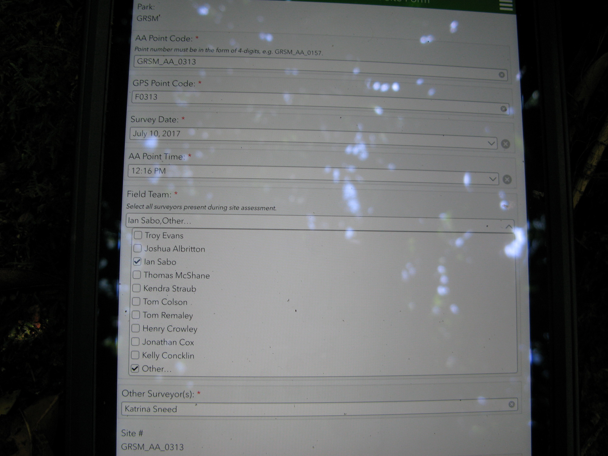GRSM Accuracy Assessment. Plot Code: GRSM_AA_0313_1