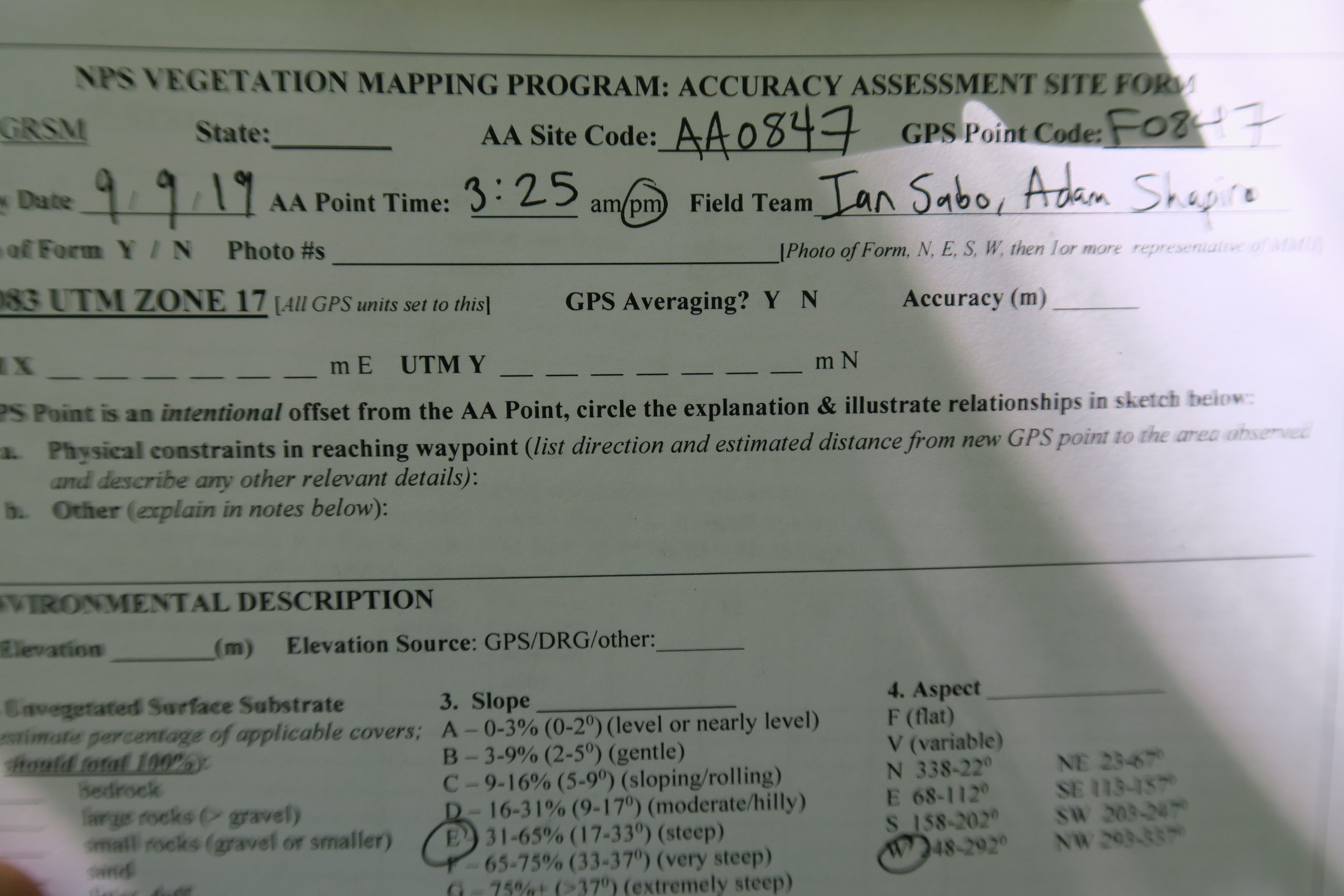 GRSM Accuracy Assessment. Plot Code: GRSM_AA_0847_1