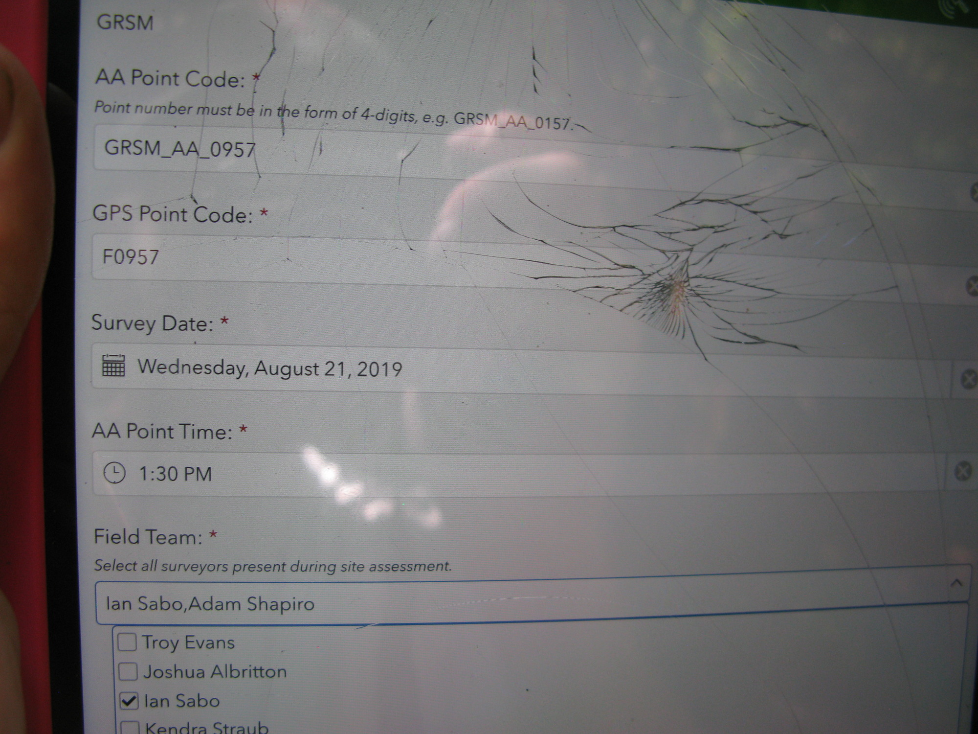 GRSM Accuracy Assessment. Plot Code: GRSM_AA_0957_1