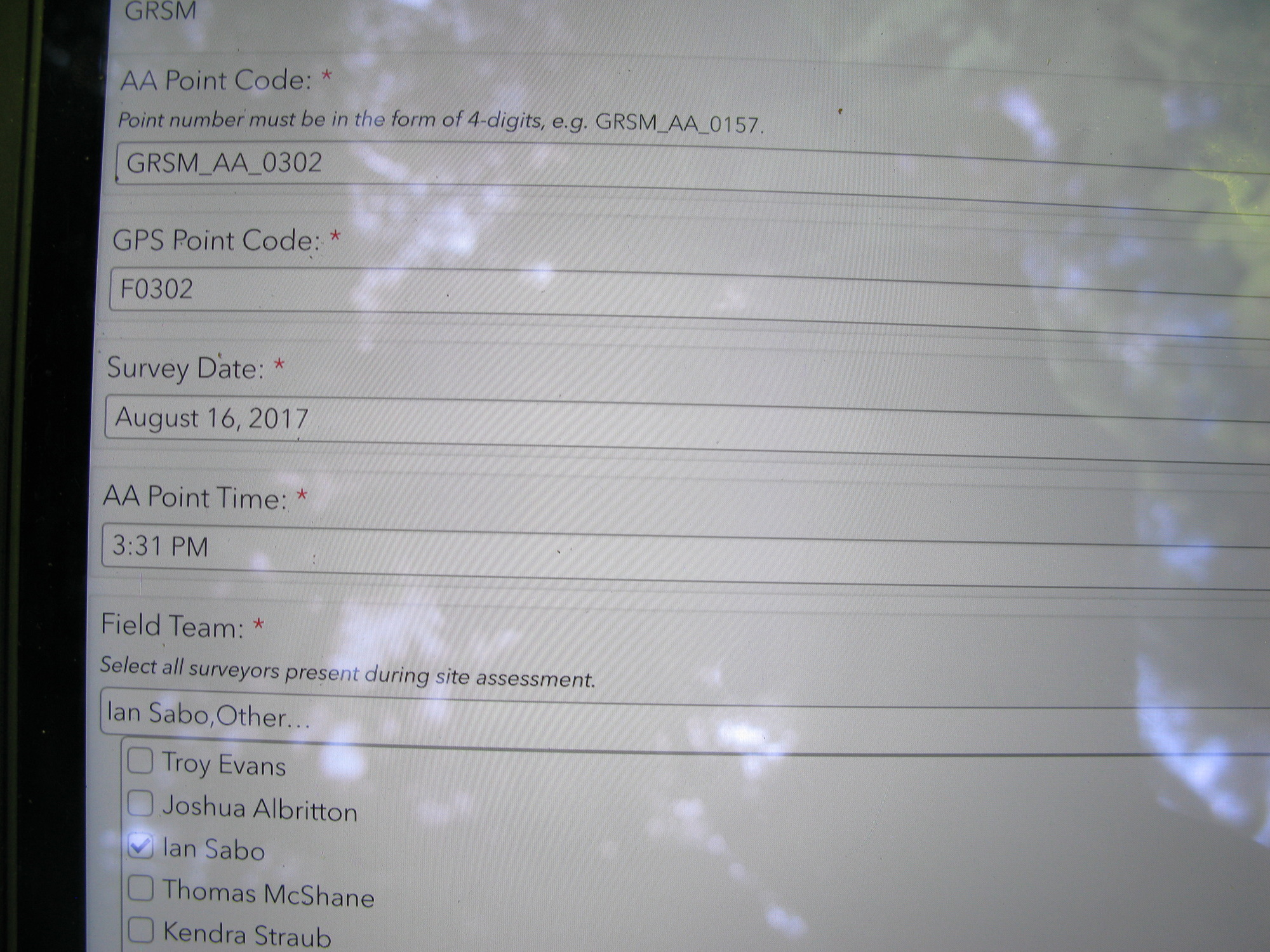 GRSM Accuracy Assessment. Plot Code: GRSM_AA_0302_1