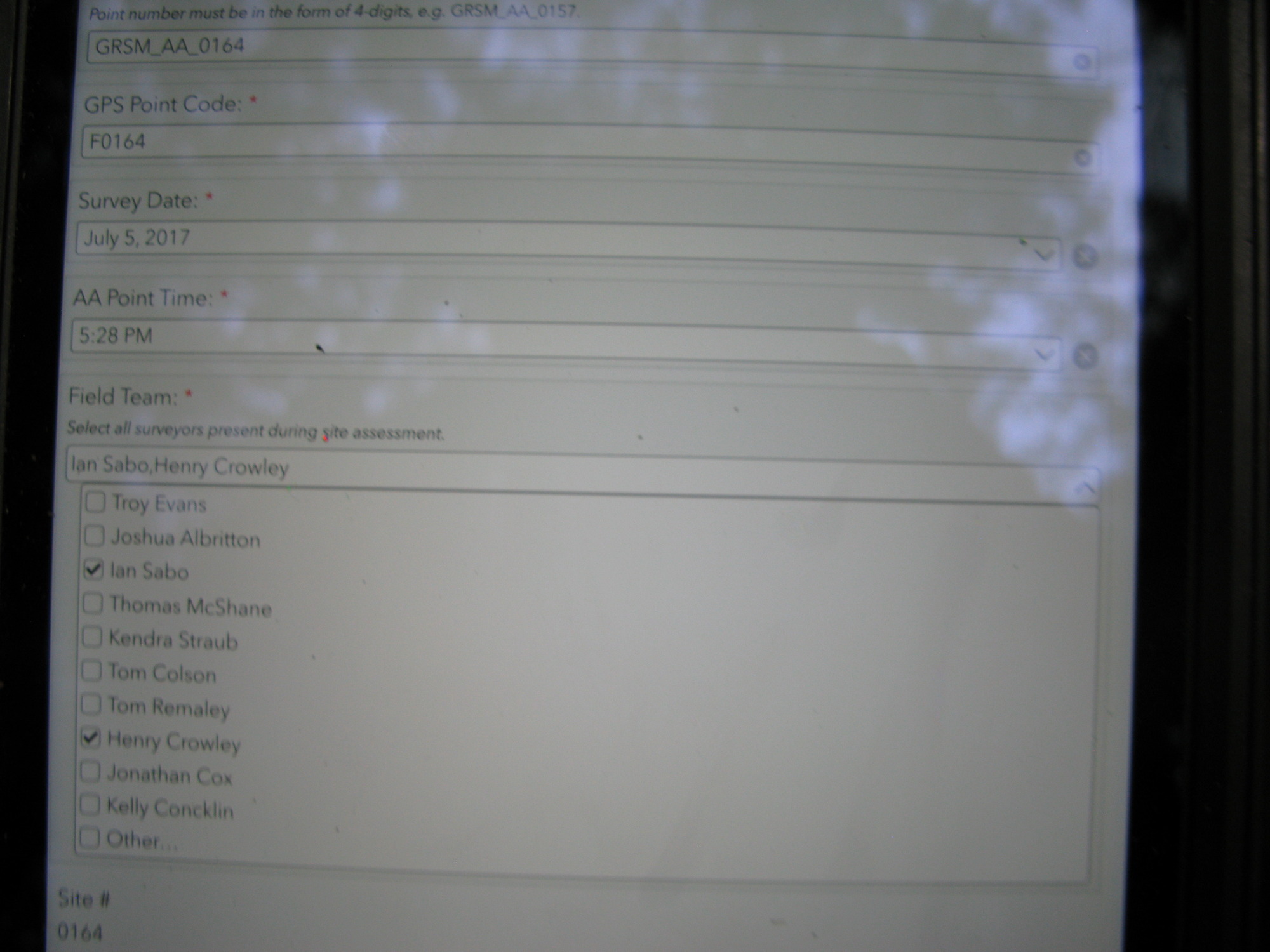 GRSM Accuracy Assessment. Plot Code: GRSM_AA_0164_1