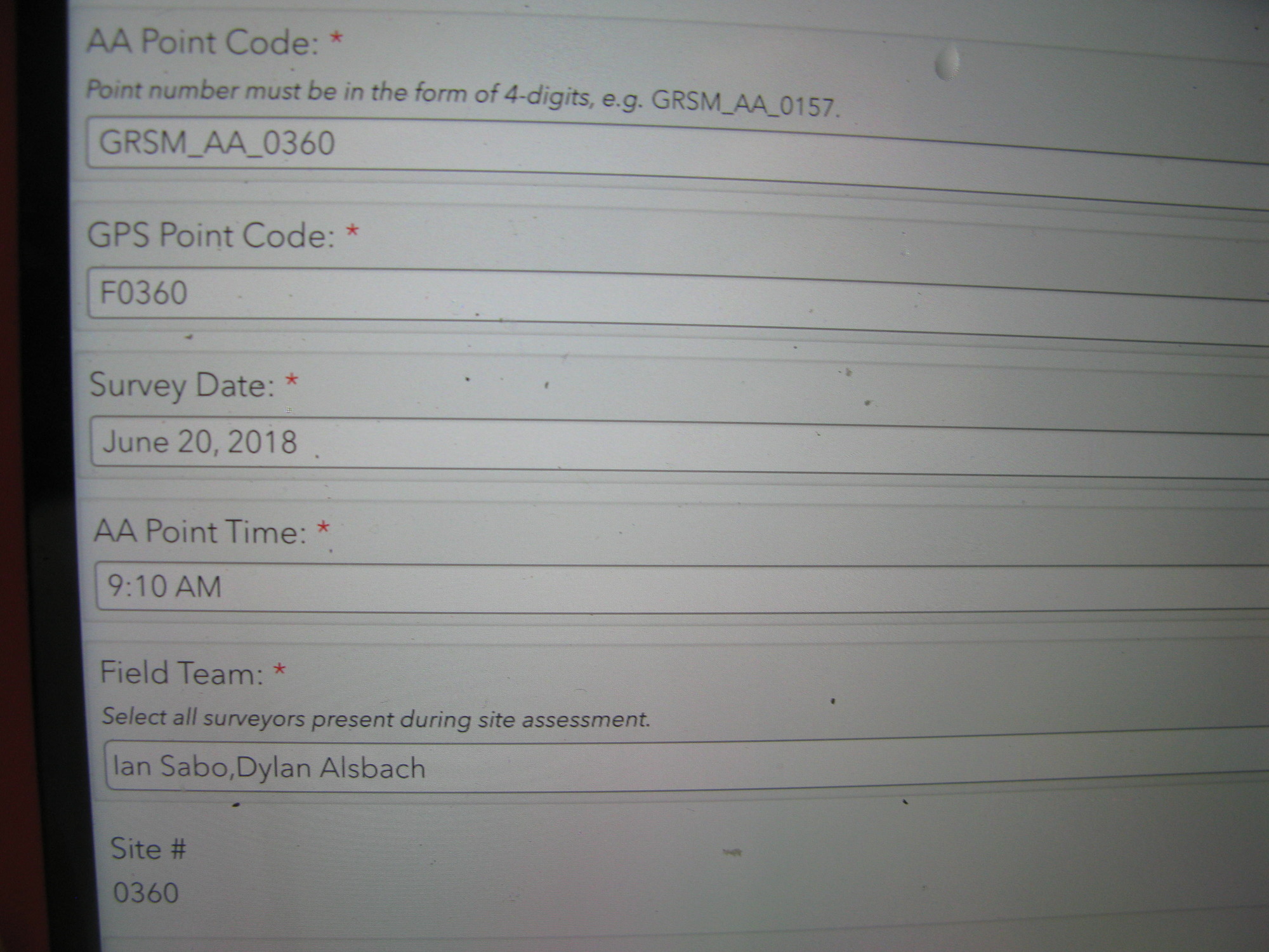 GRSM Accuracy Assessment. Plot Code: GRSM_AA_0360_1