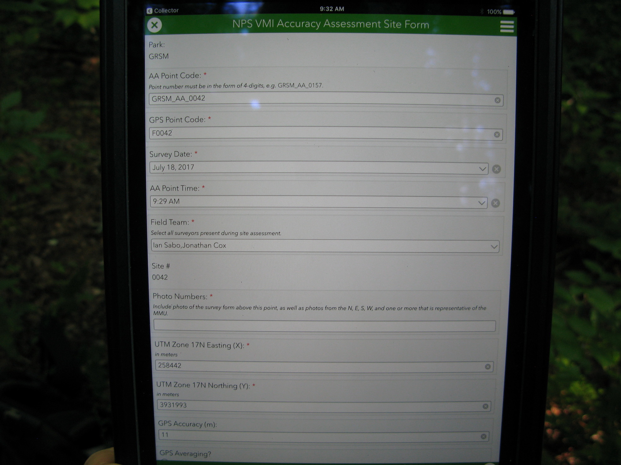 GRSM Accuracy Assessment. Plot Code: GRSM_AA_0042_1