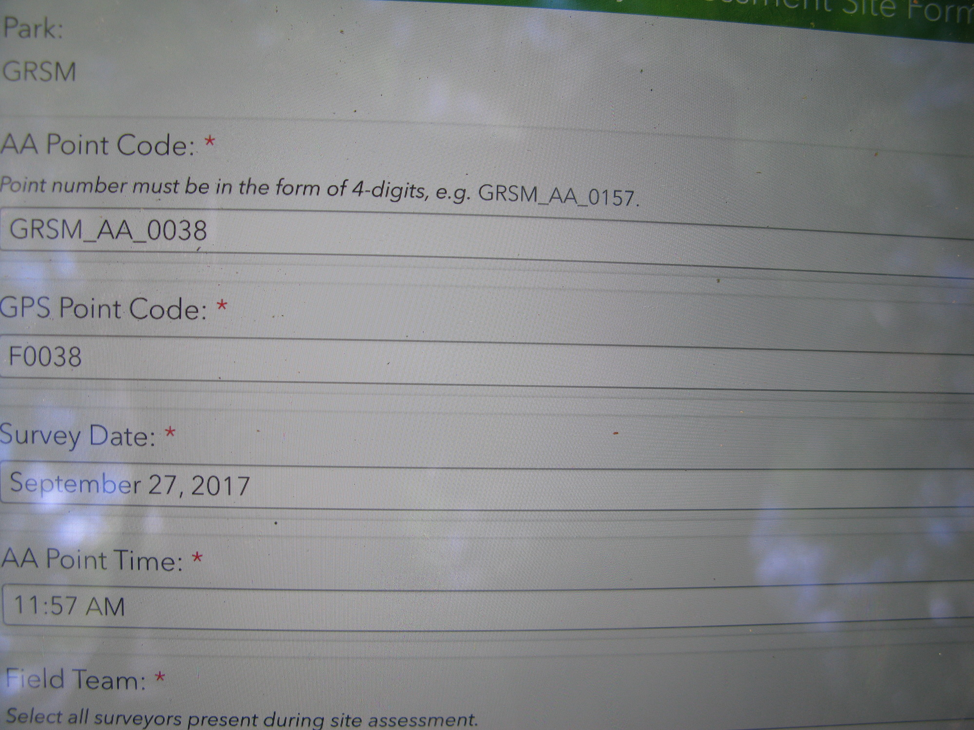 GRSM Accuracy Assessment. Plot Code: GRSM_AA_0038_1