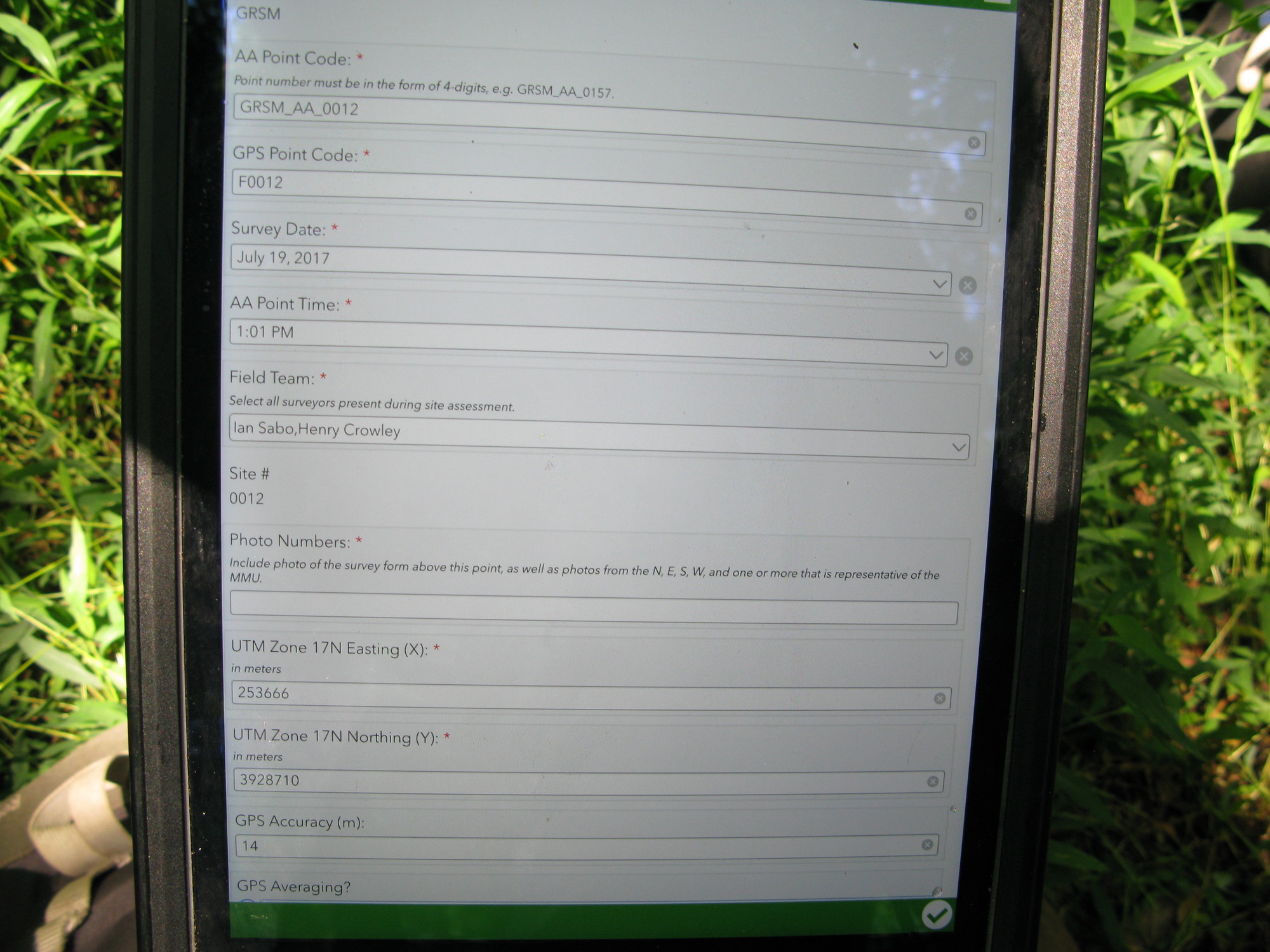 GRSM Accuracy Assessment. Plot Code: GRSM_AA_0012_1