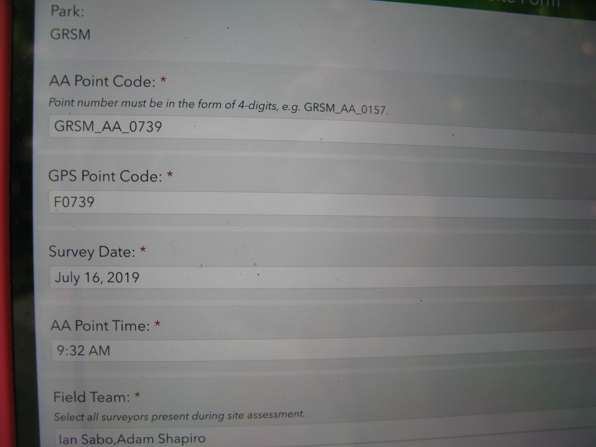 GRSM Accuracy Assessment. Plot Code: GRSM_AA_0739_1