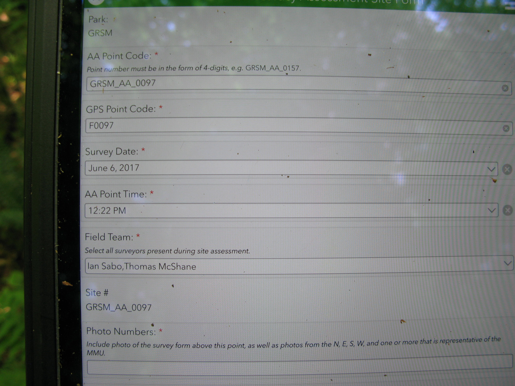 GRSM Accuracy Assessment. Plot Code: GRSM_AA_0097_1