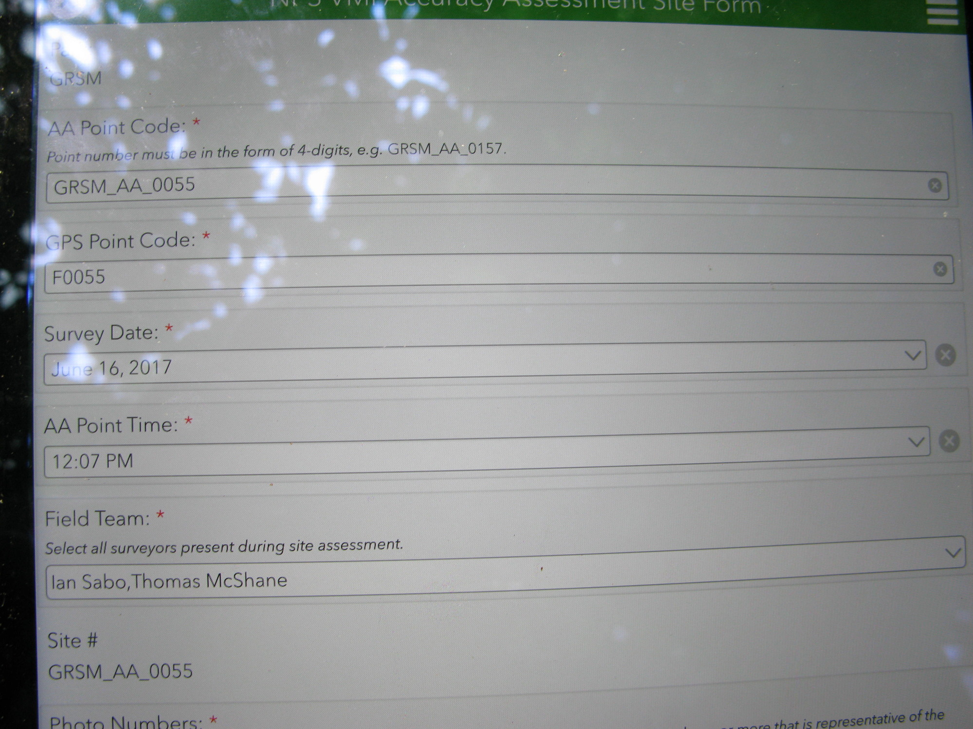 GRSM Accuracy Assessment. Plot Code: GRSM_AA_0055_1