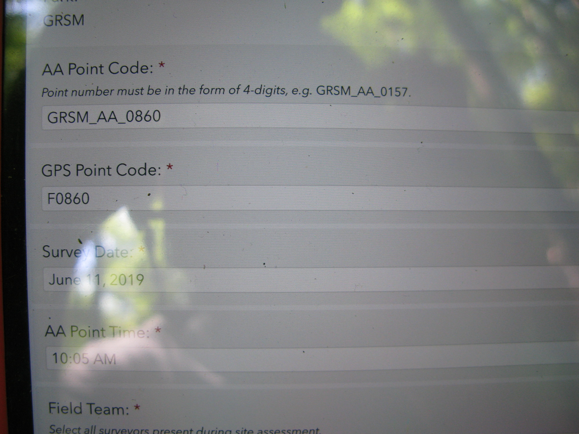 GRSM Accuracy Assessment. Plot Code: GRSM_AA_0860_1
