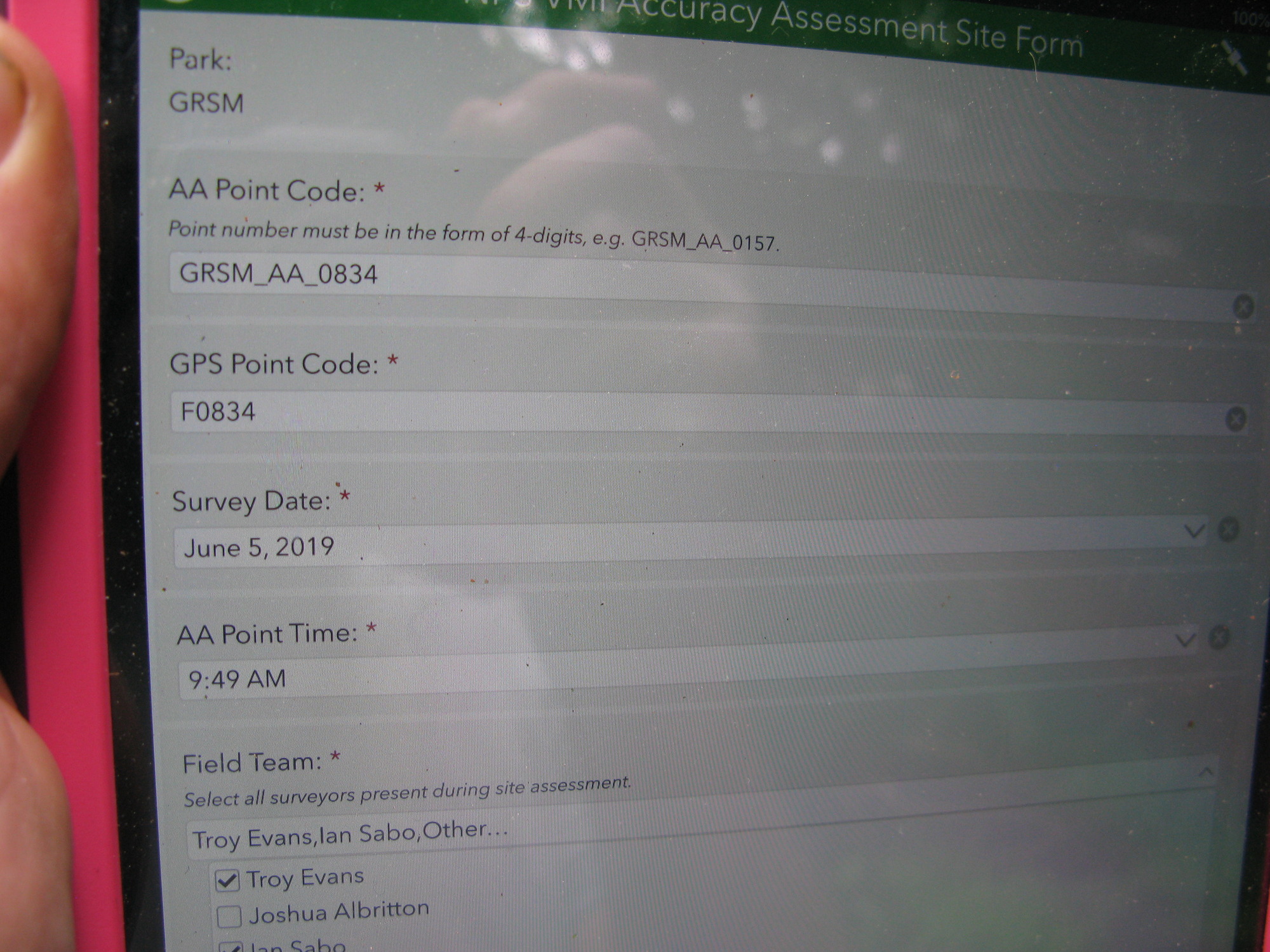 GRSM Accuracy Assessment. Plot Code: GRSM_AA_0834_1