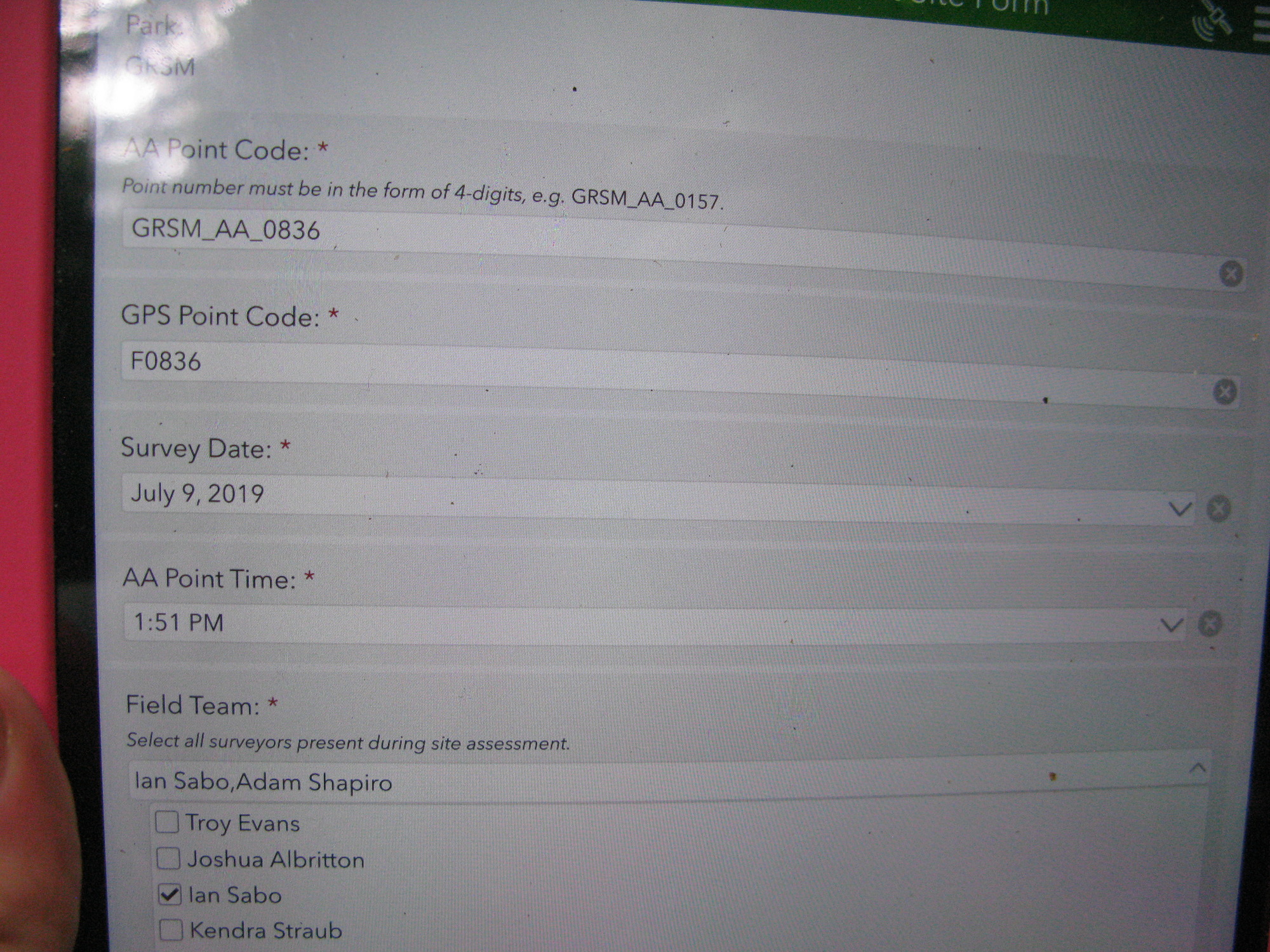 GRSM Accuracy Assessment. Plot Code: GRSM_AA_0836_1