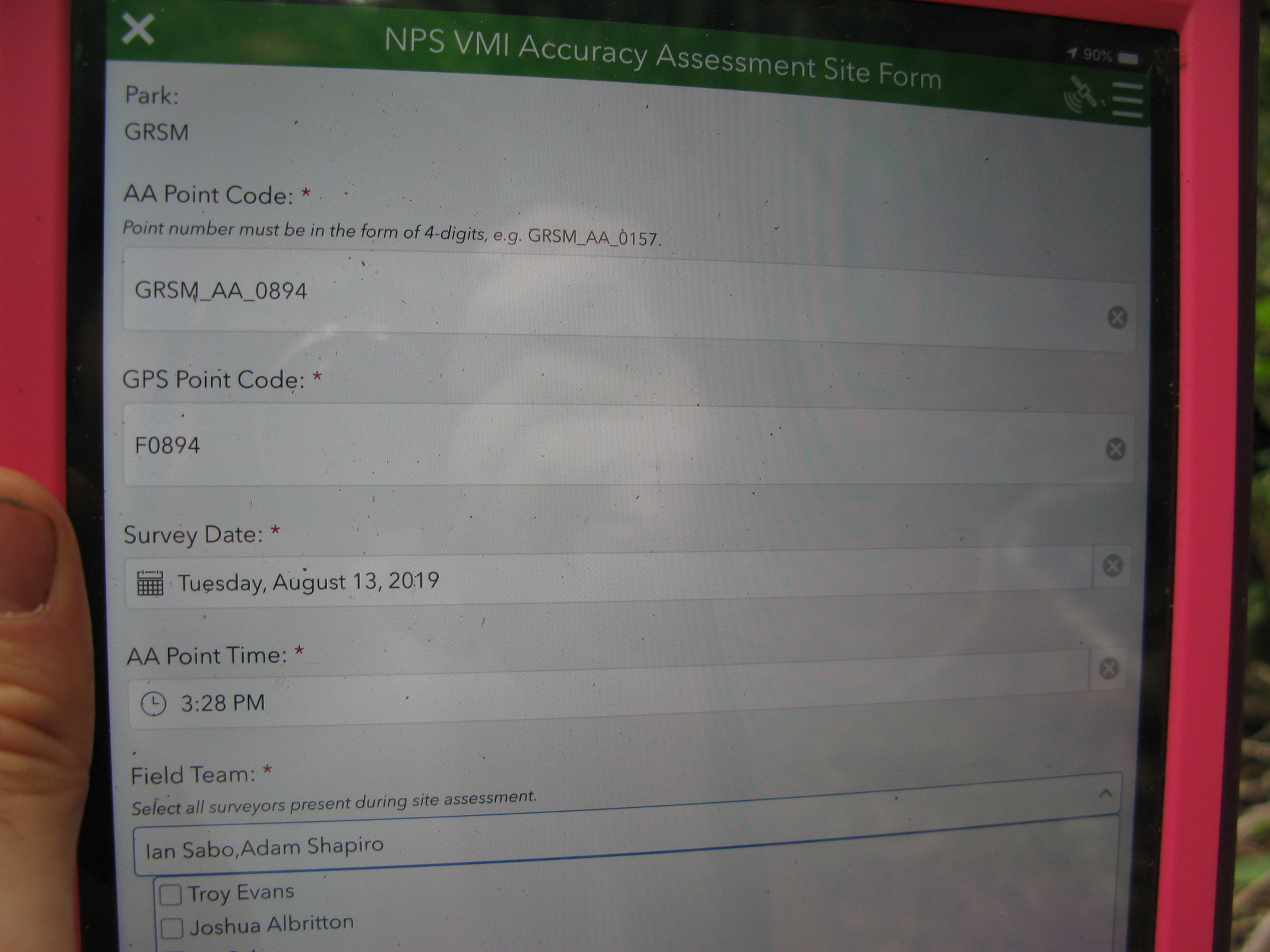 GRSM Accuracy Assessment. Plot Code: GRSM_AA_0894_1