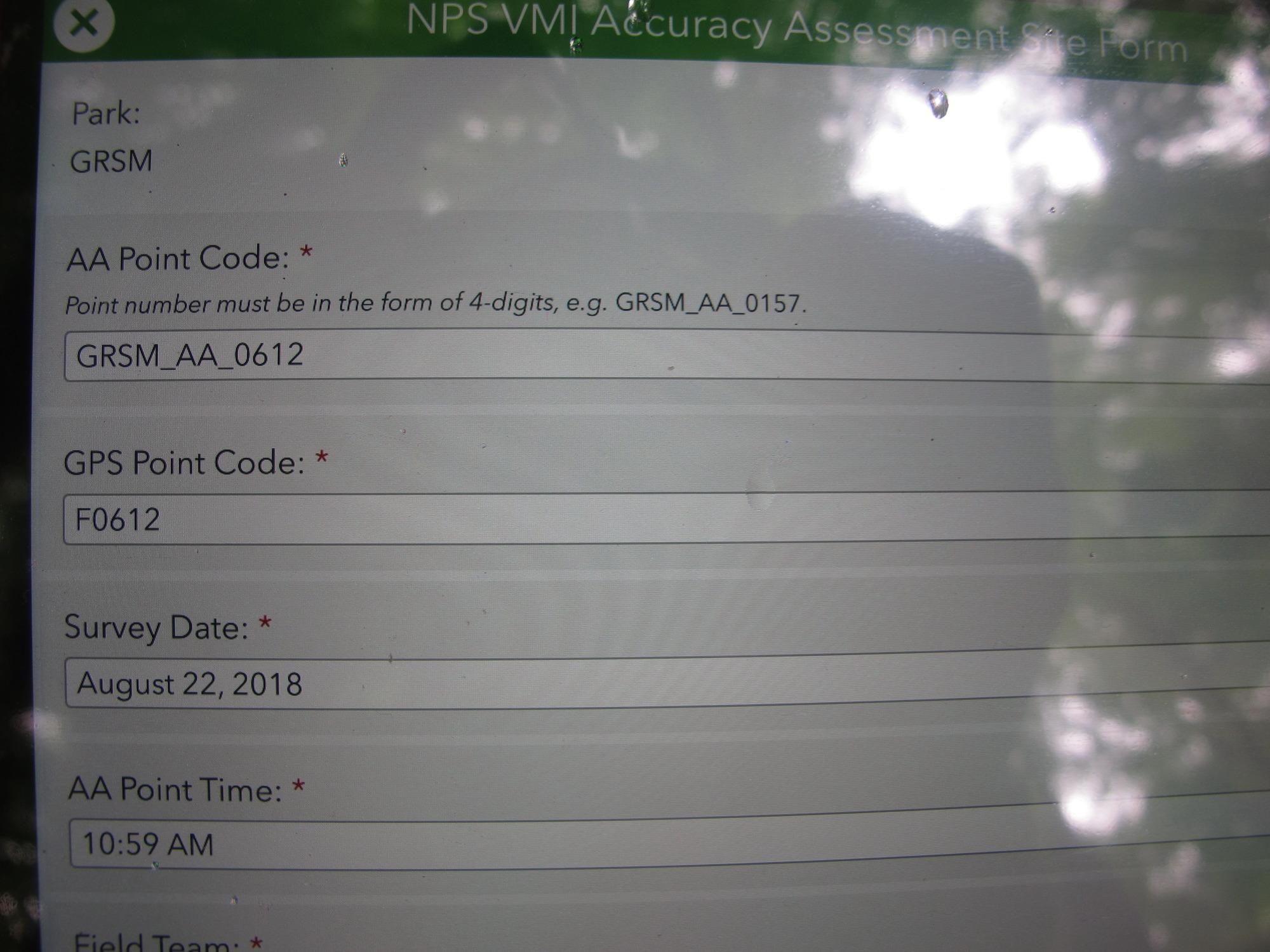 GRSM Accuracy Assessment. Plot Code: GRSM_AA_0612_1