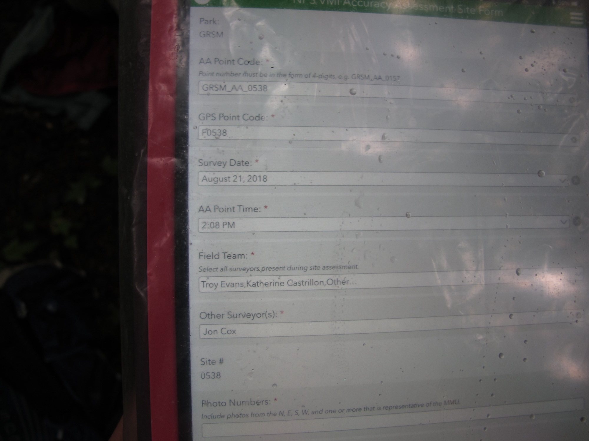 GRSM Accuracy Assessment. Plot Code: GRSM_AA_0538_1