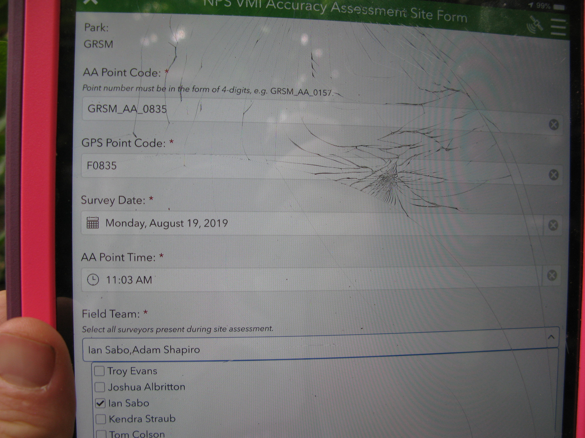 GRSM Accuracy Assessment. Plot Code: GRSM_AA_0835_1