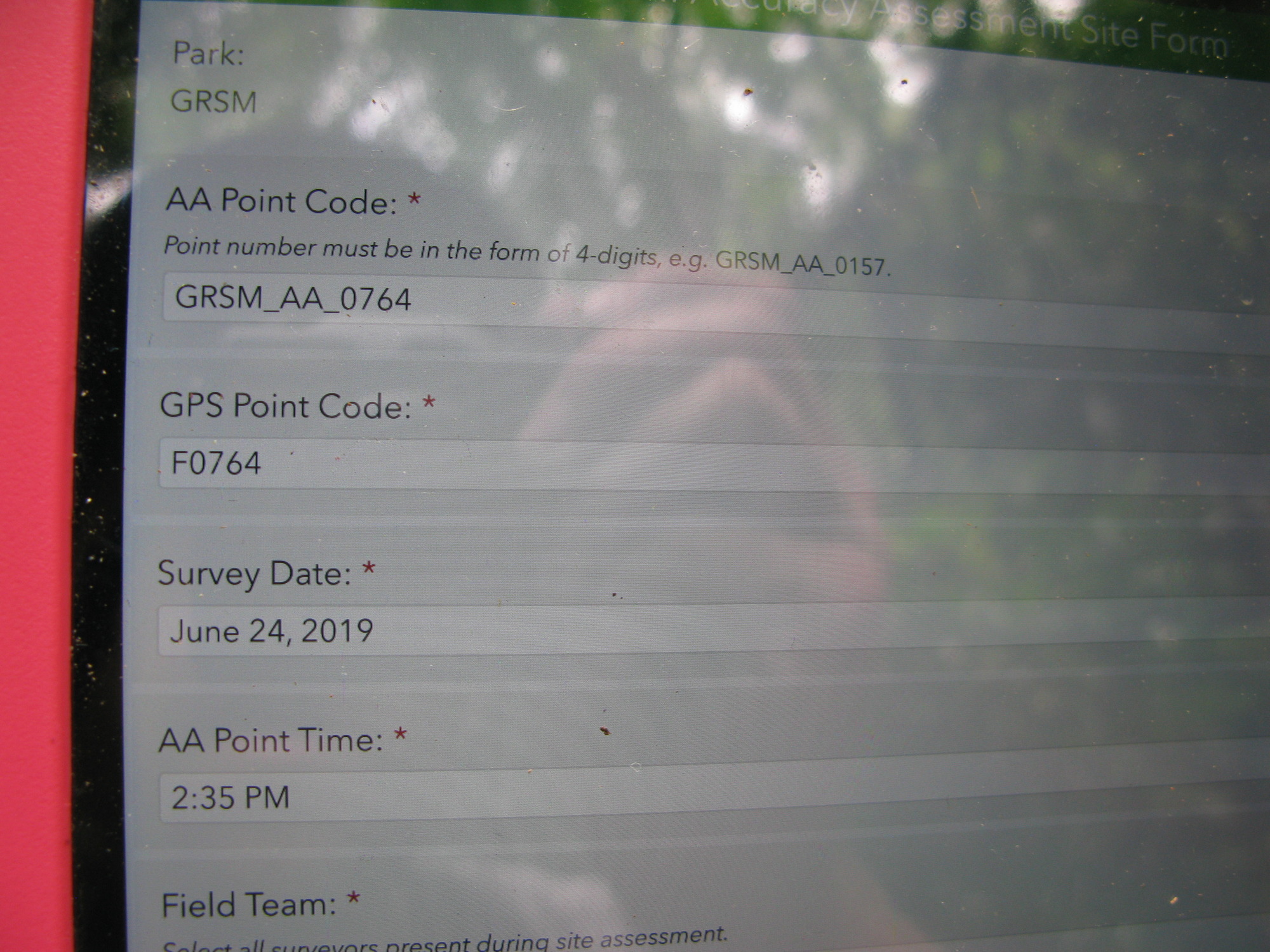 GRSM Accuracy Assessment. Plot Code: GRSM_AA_0764_1