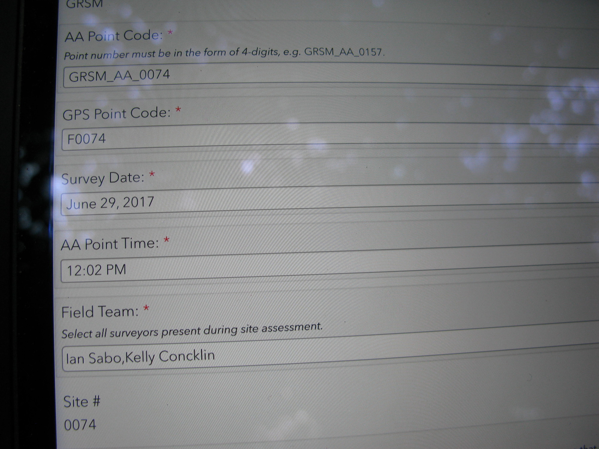 GRSM Accuracy Assessment. Plot Code: GRSM_AA_0074_1
