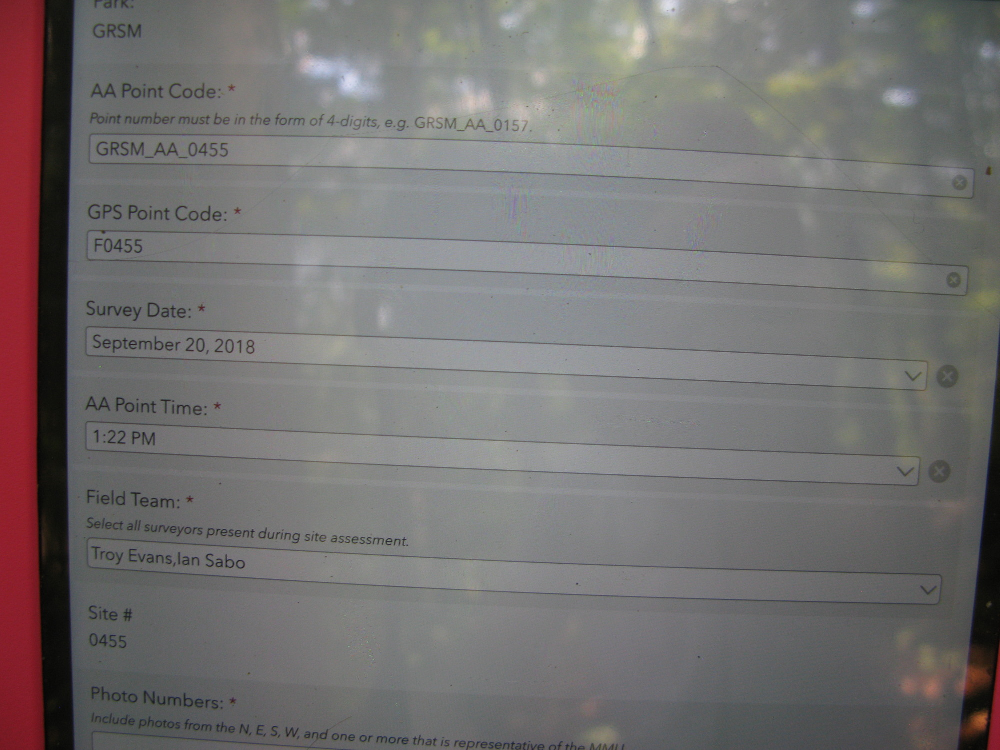 GRSM Accuracy Assessment. Plot Code: GRSM_AA_0455_1