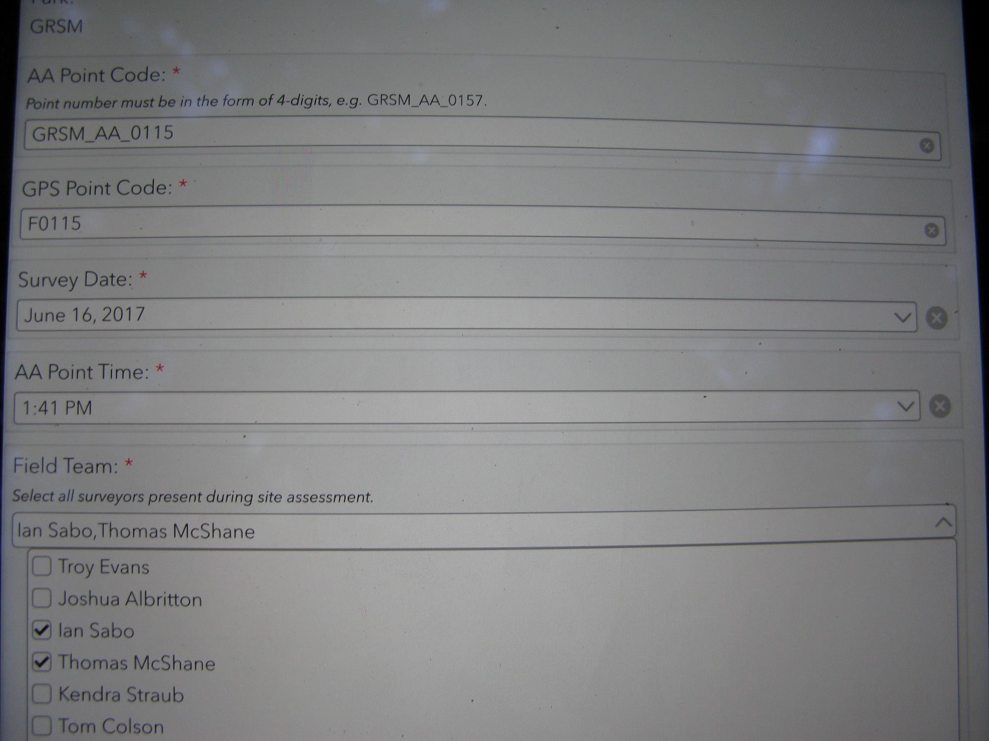 GRSM Accuracy Assessment. Plot Code: GRSM_AA_0115_1