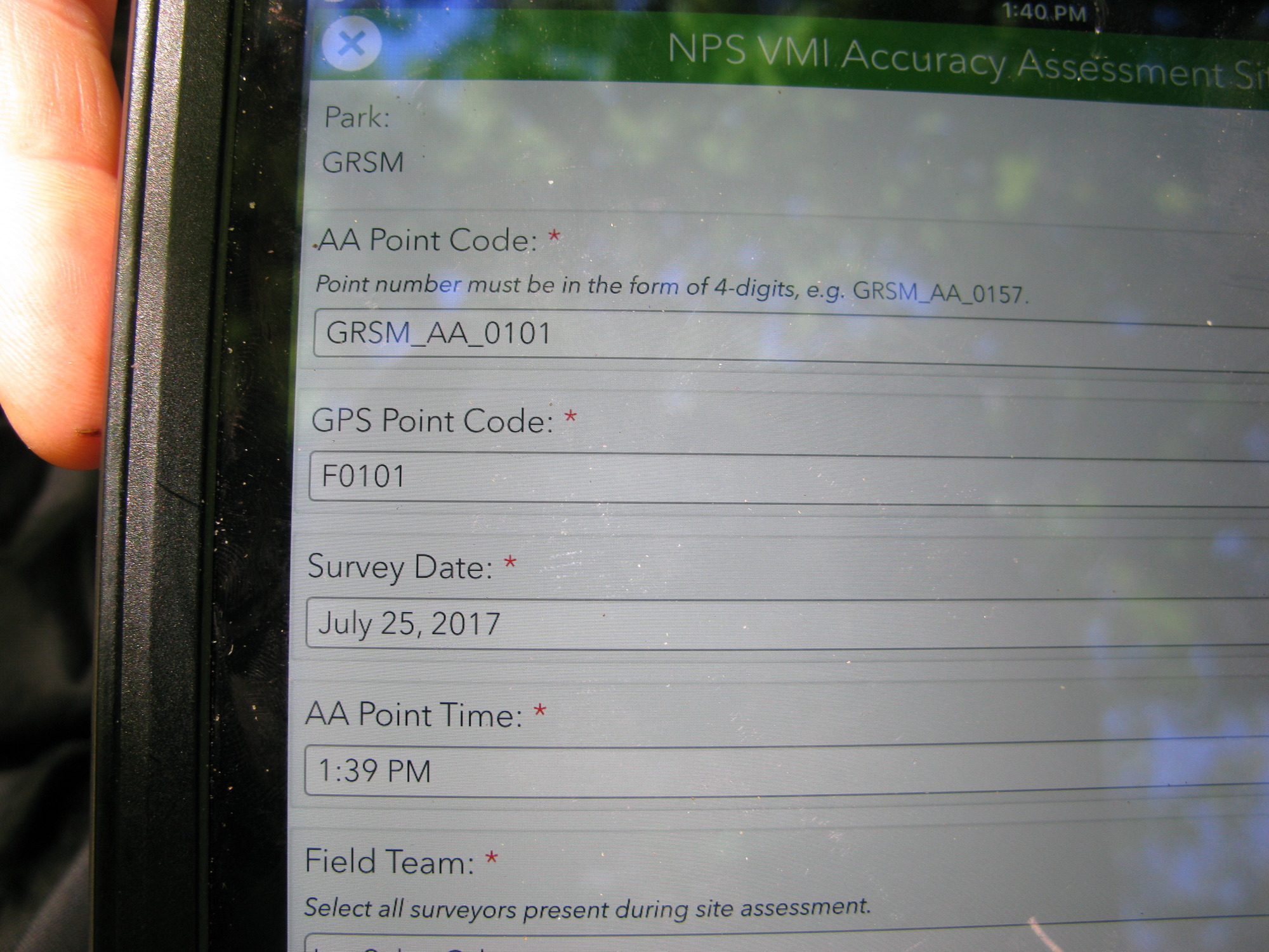 GRSM Accuracy Assessment. Plot Code: GRSM_AA_0101_1