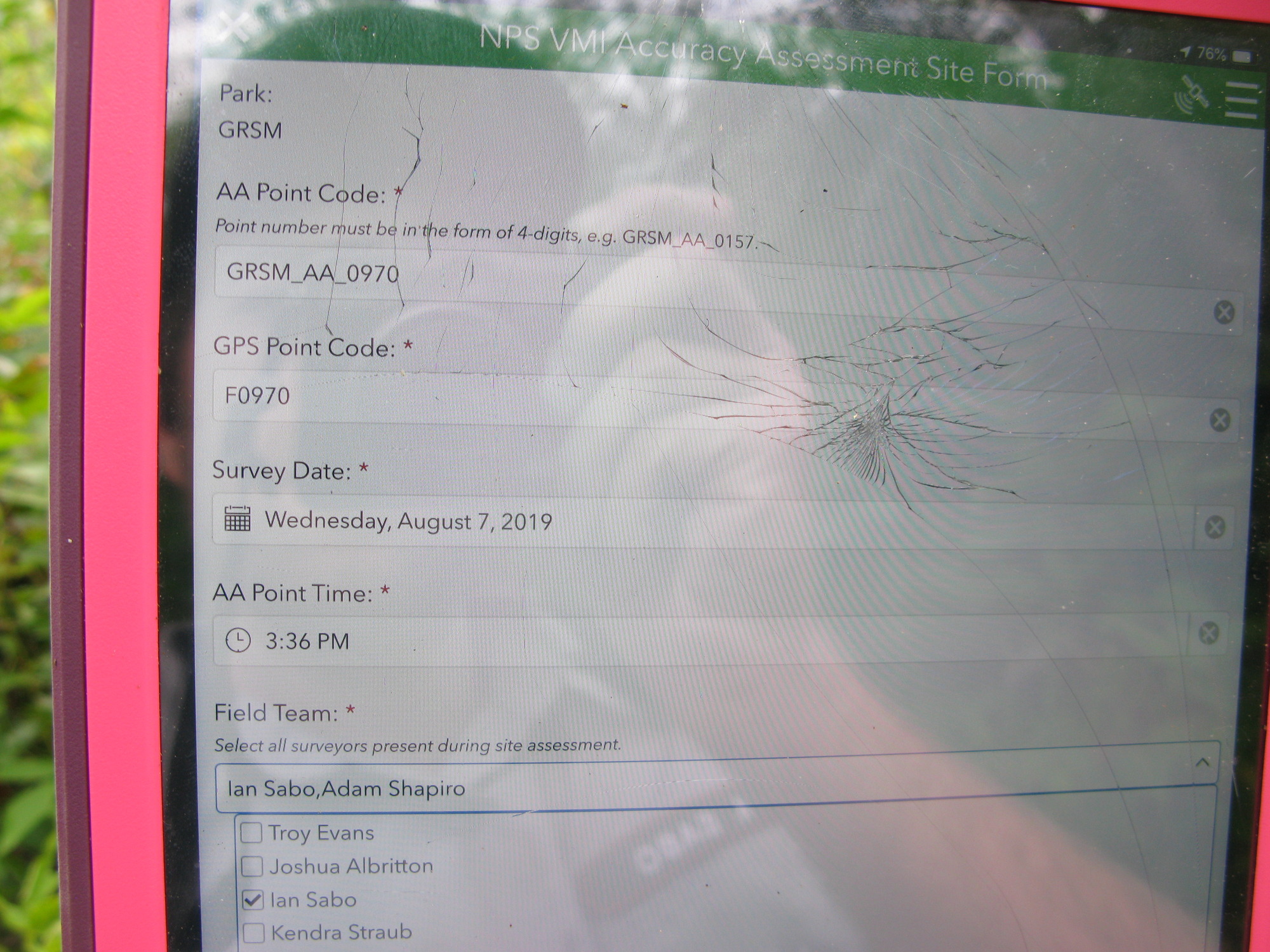 GRSM Accuracy Assessment. Plot Code: GRSM_AA_0970_1