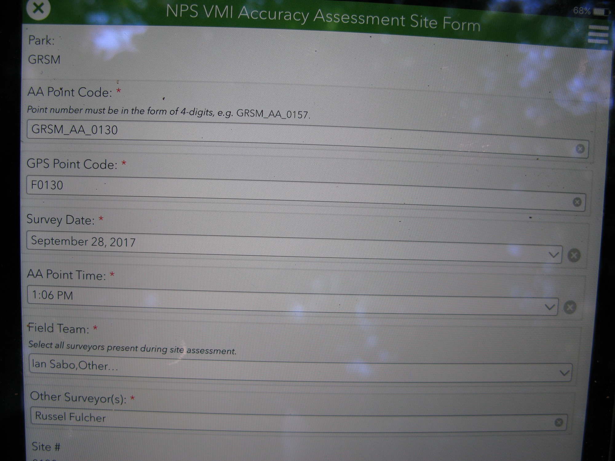 GRSM Accuracy Assessment. Plot Code: GRSM_AA_0130_1