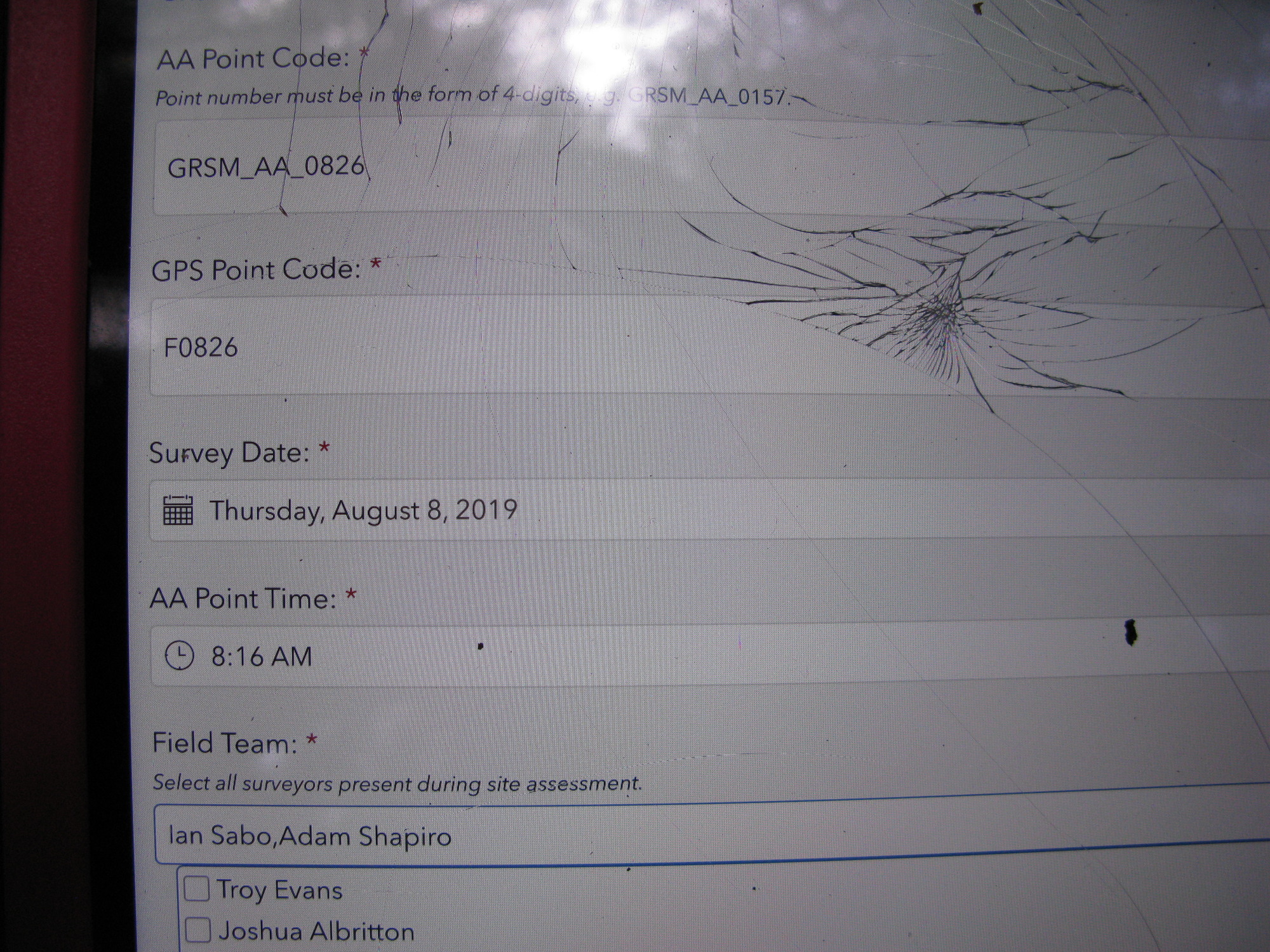 GRSM Accuracy Assessment. Plot Code: GRSM_AA_0826_1