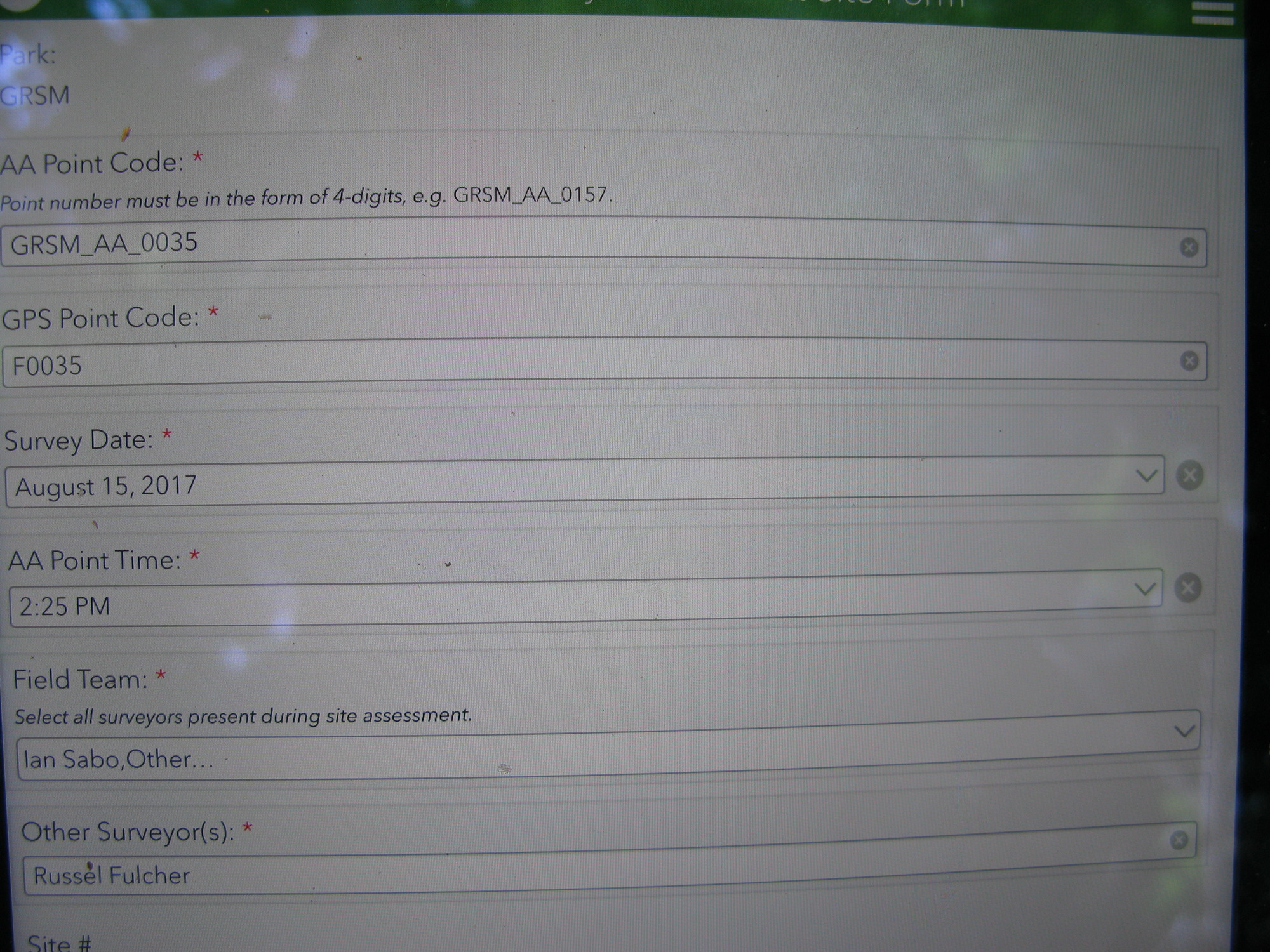 GRSM Accuracy Assessment. Plot Code: GRSM_AA_0035_1