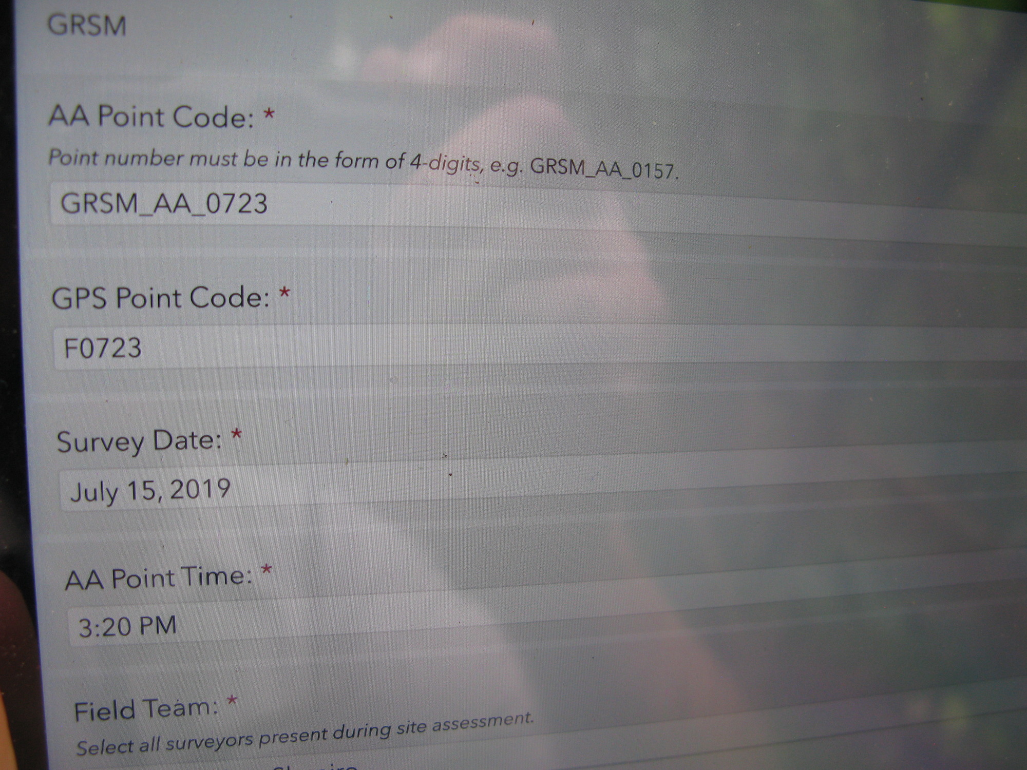 GRSM Accuracy Assessment. Plot Code: GRSM_AA_0723_1