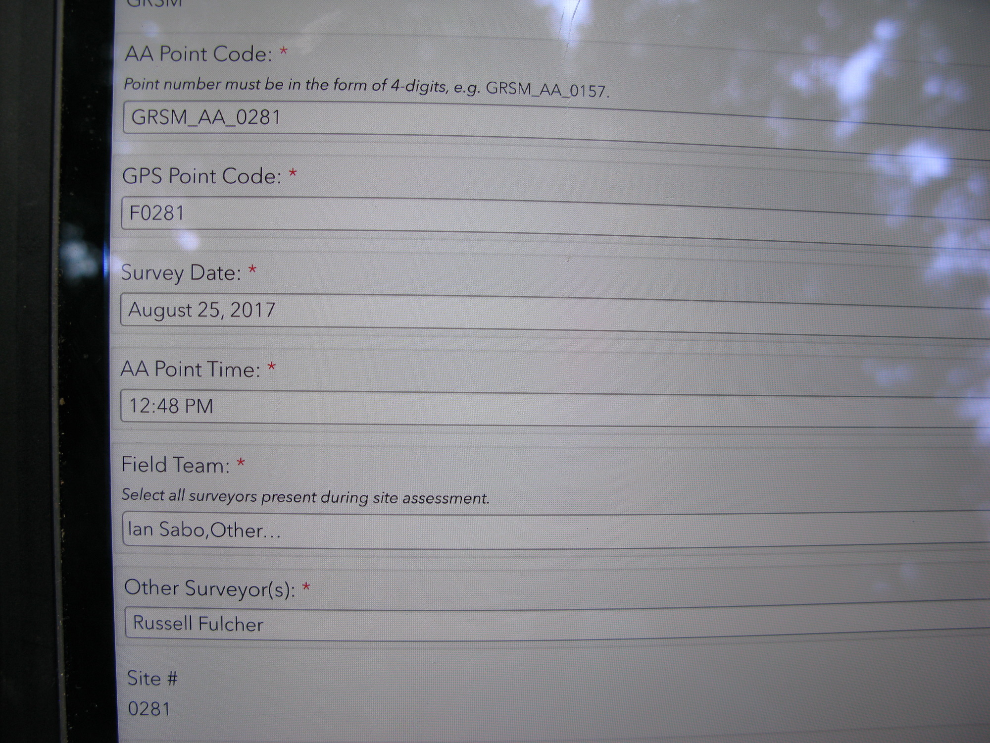 GRSM Accuracy Assessment. Plot Code: GRSM_AA_0281_1