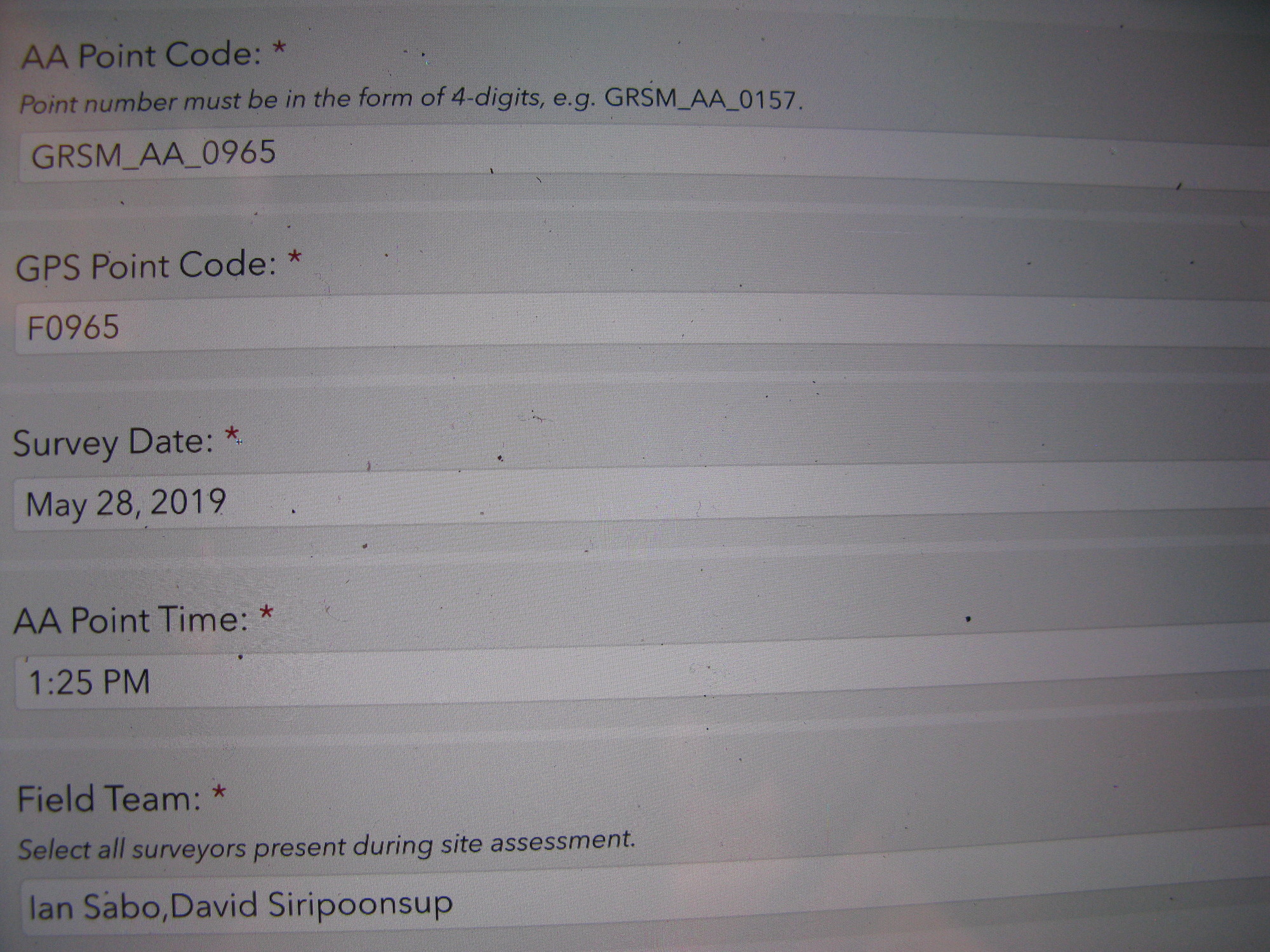 GRSM Accuracy Assessment. Plot Code: GRSM_AA_0965_7